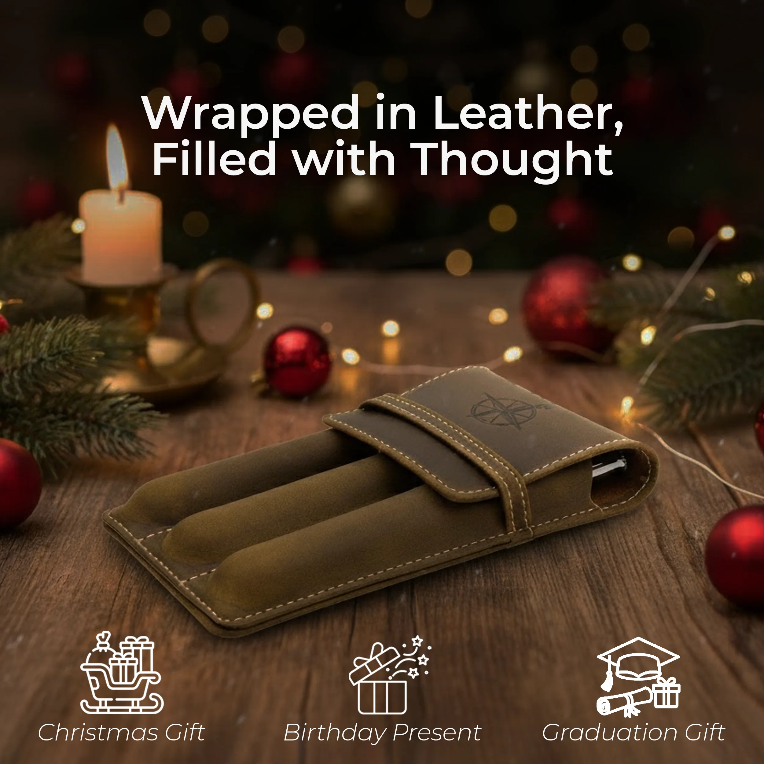 Vintage Leather 3-Slot Pen Pouch - 3.4" × 5.9" × 0.8″ / 8.7cm × 15cm × 2cm - Image 5