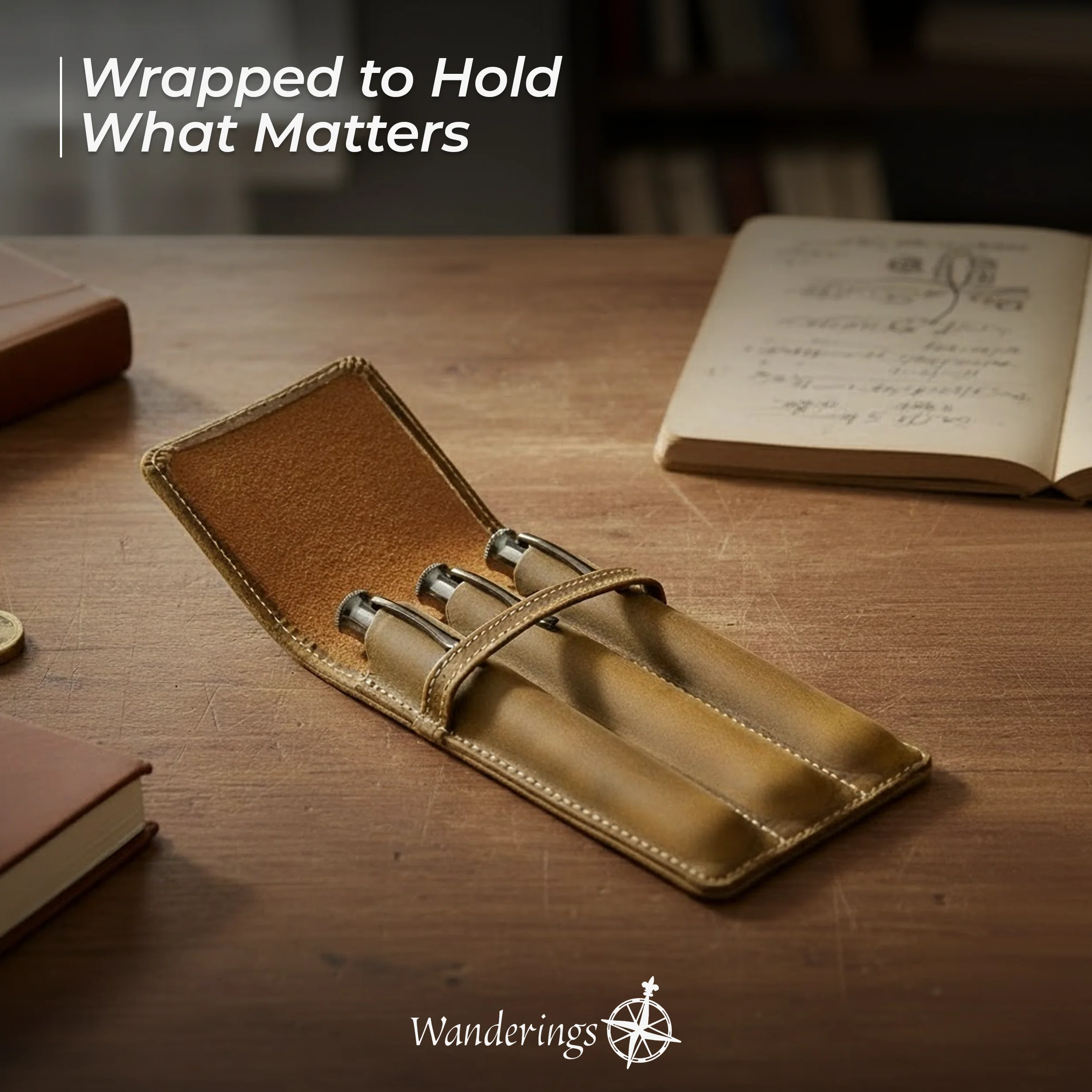 Vintage Leather 3-Slot Pen Pouch - 3.4" × 5.9" × 0.8″ / 8.7cm × 15cm × 2cm - Image 7
