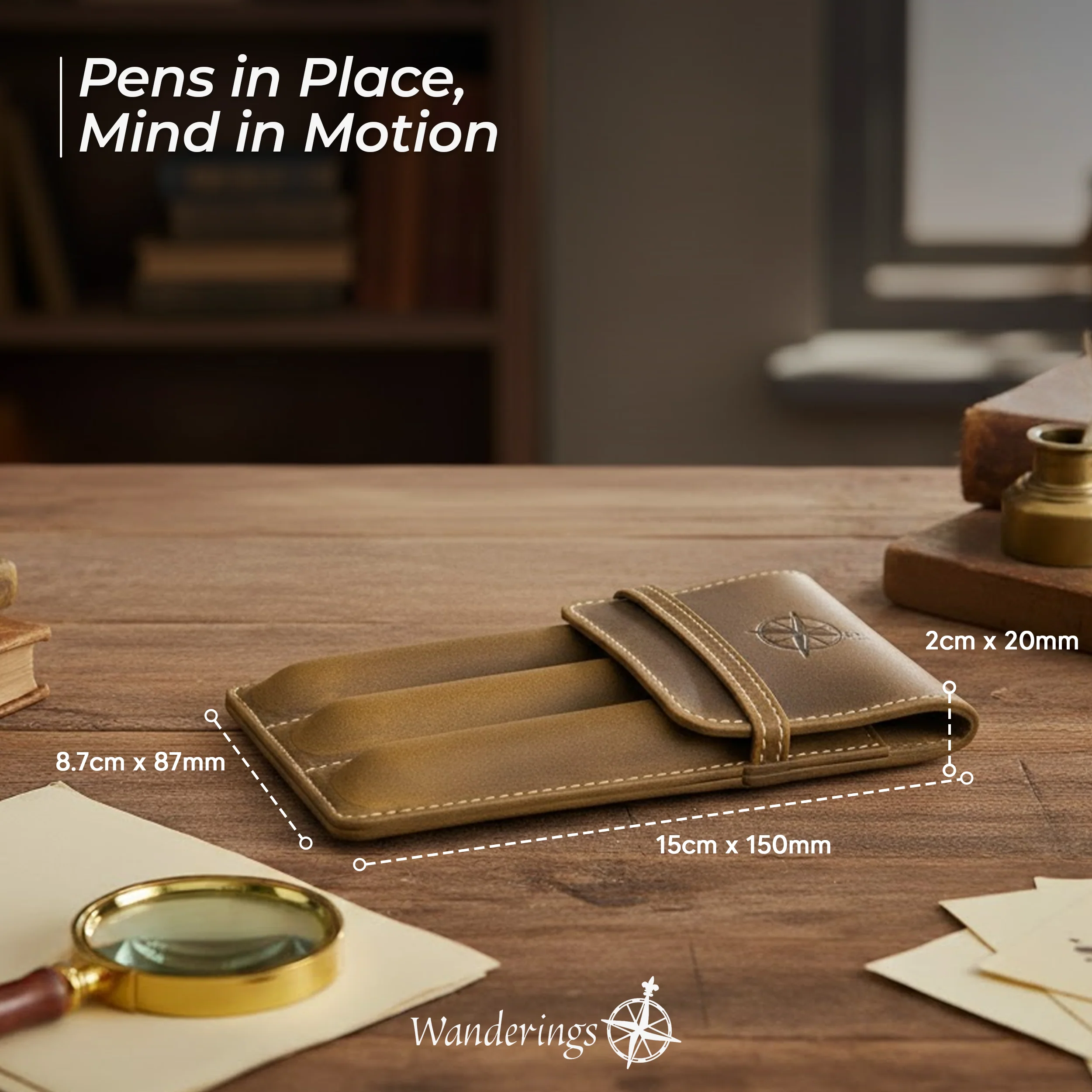 Vintage Leather 3-Slot Pen Pouch - 3.4" × 5.9" × 0.8″ / 8.7cm × 15cm × 2cm - Image 8
