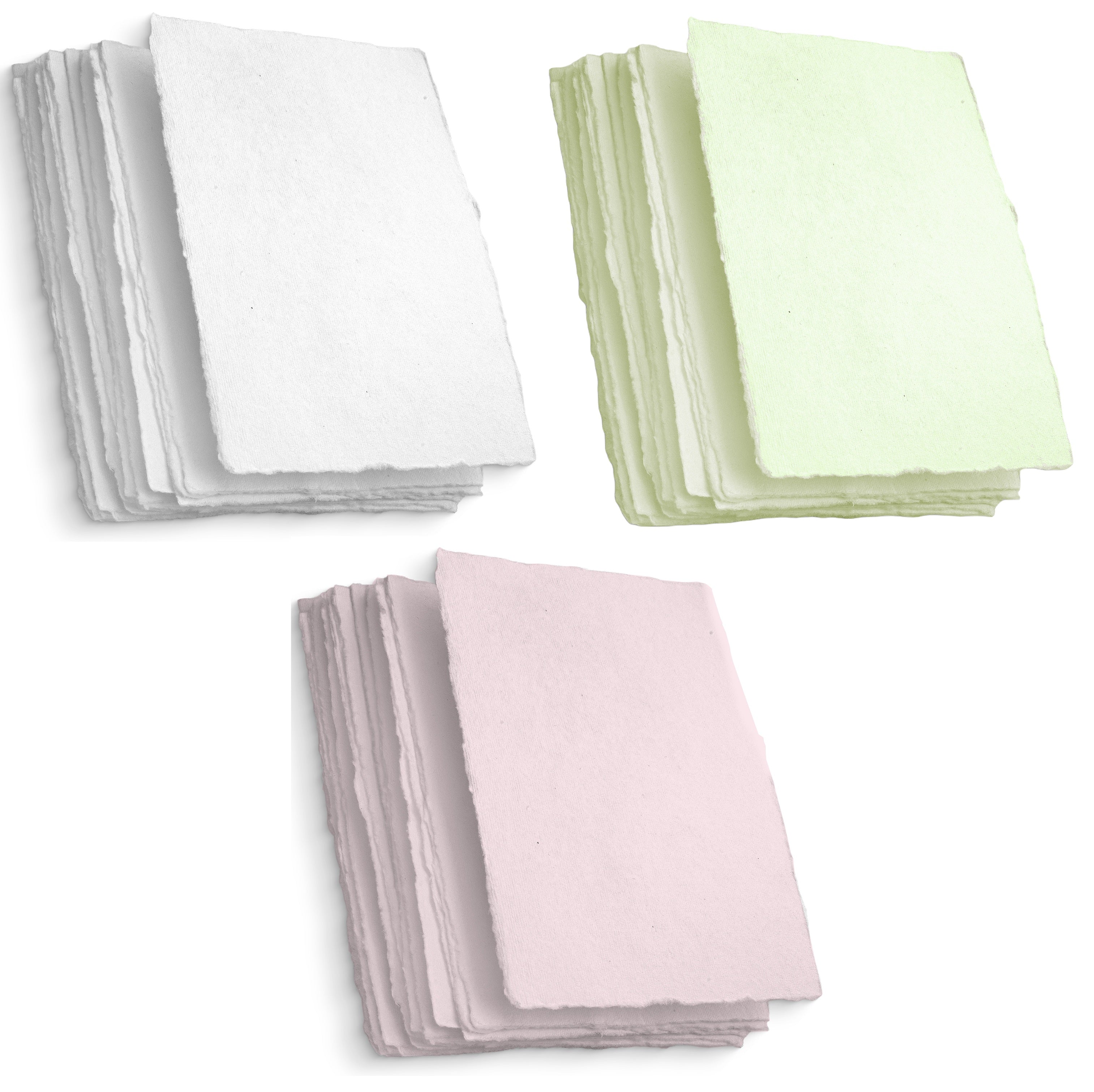 Handmade Deckle Edge Paper — 300 GSM — 3 Colors — 2 Sizes — Pack of 25