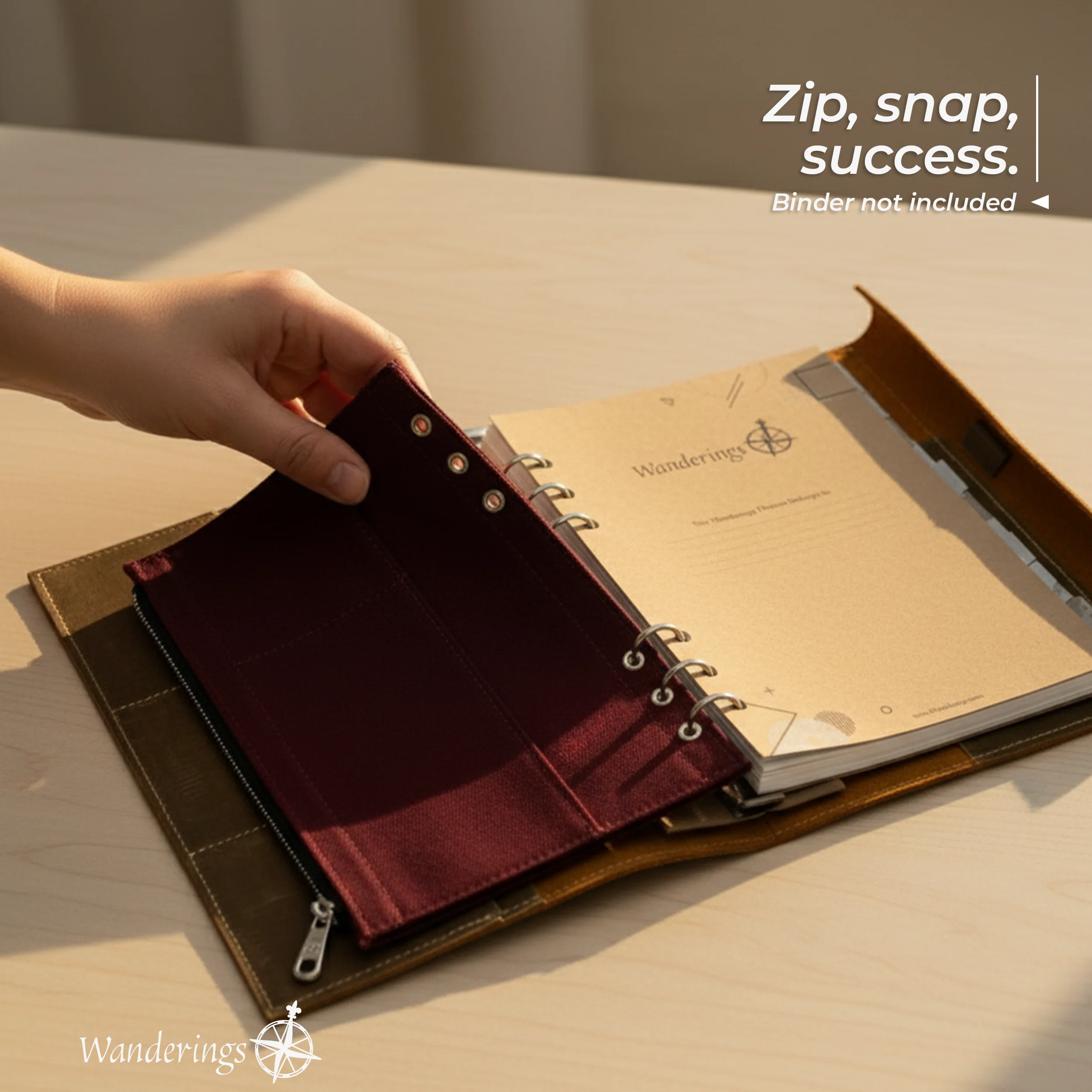 6-Ring Zipper Pocket for A5 Size Binder Planners - 5.9" x 8.25" (15 x 21 cm) - Durable 100% Cotton Fabric - Image 8
