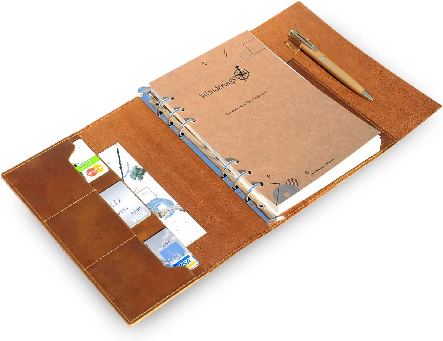 Refillable A5 Leather Binder Journal with 2026/27 Dated Calendar Pages - 6.5" x 9" - Image 3