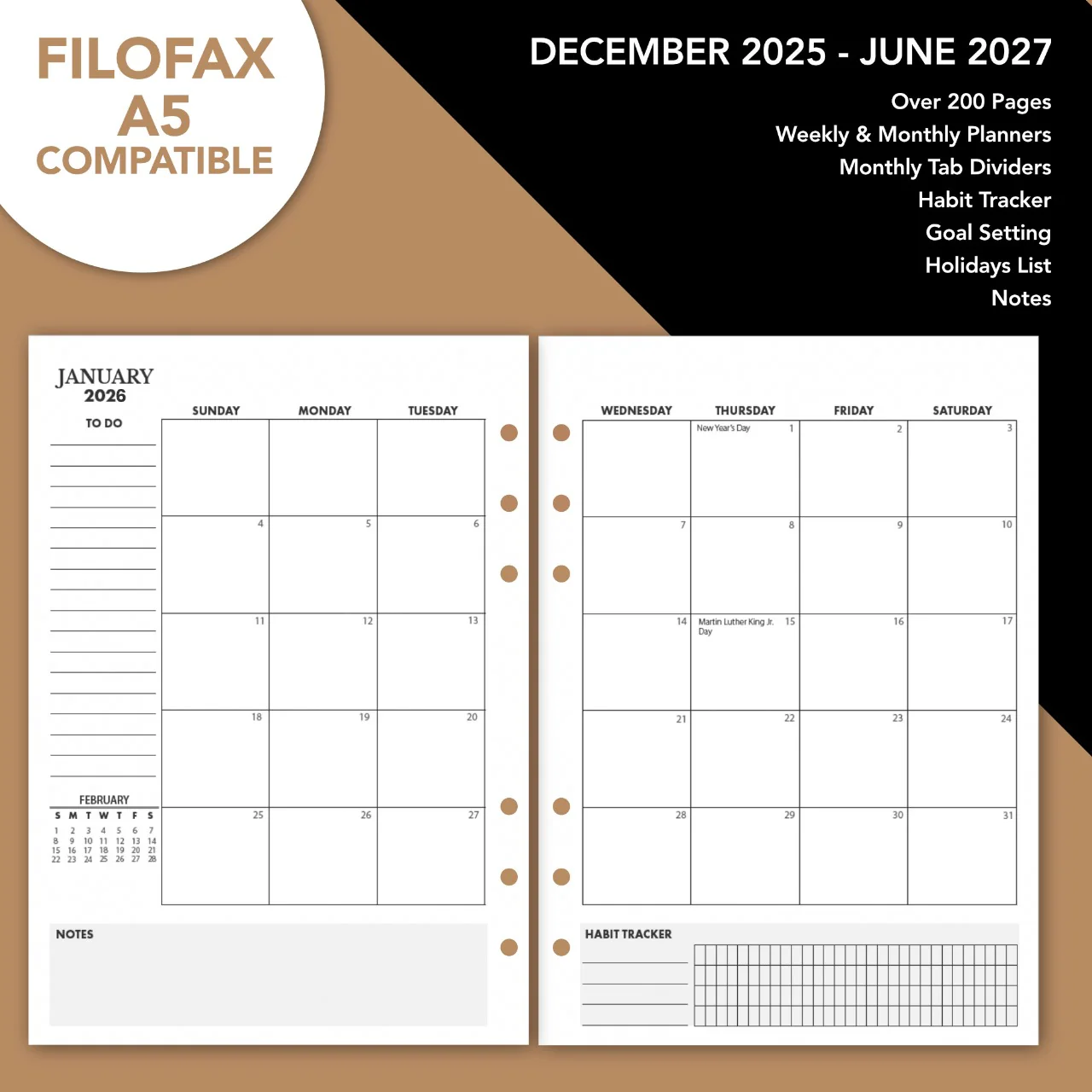 Refillable A5 Leather Binder Journal with 2026/27 Dated Calendar Pages - 6.5" x 9" - Image 5