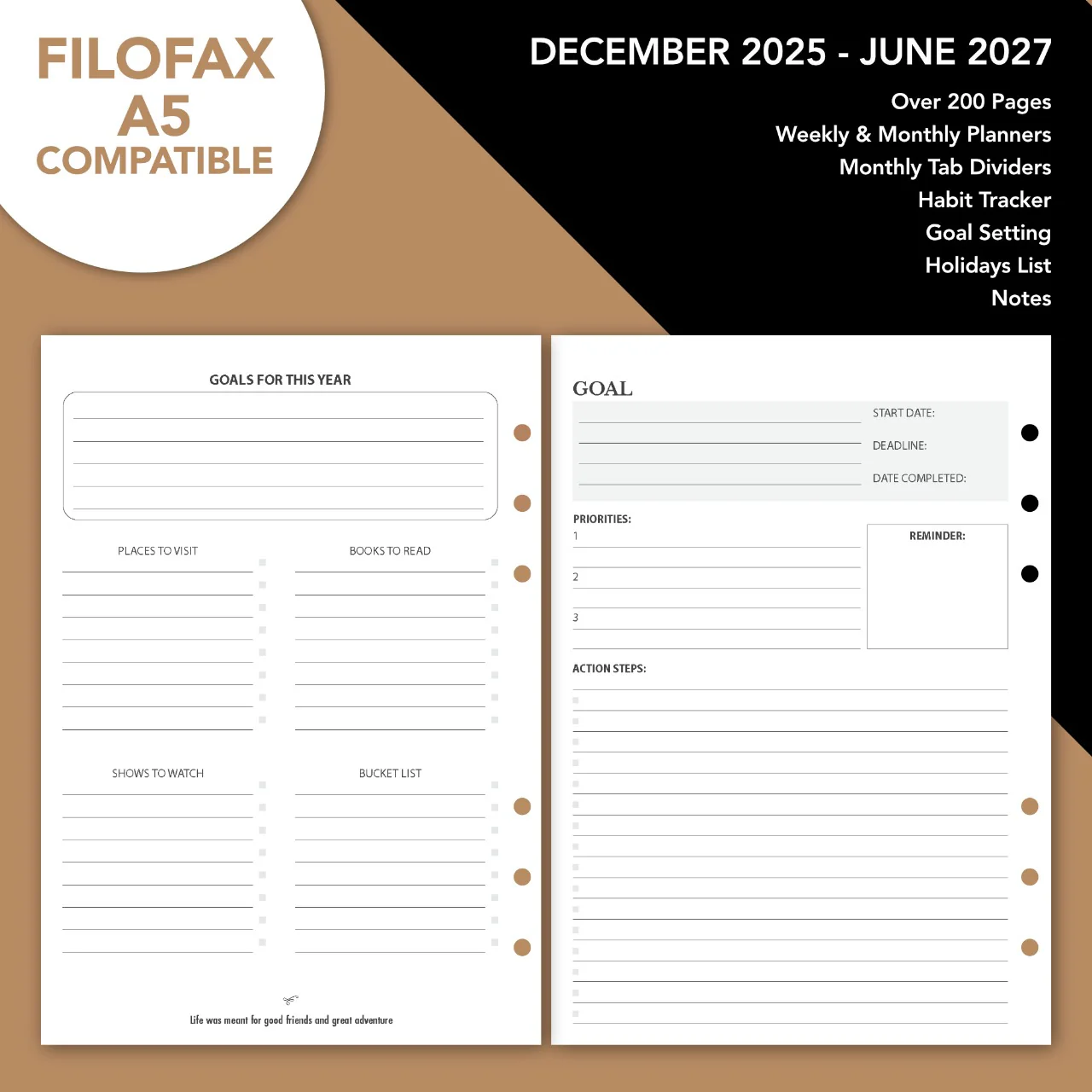 Refillable A5 Leather Binder Journal with 2026/27 Dated Calendar Pages - 6.5" x 9" - Image 7