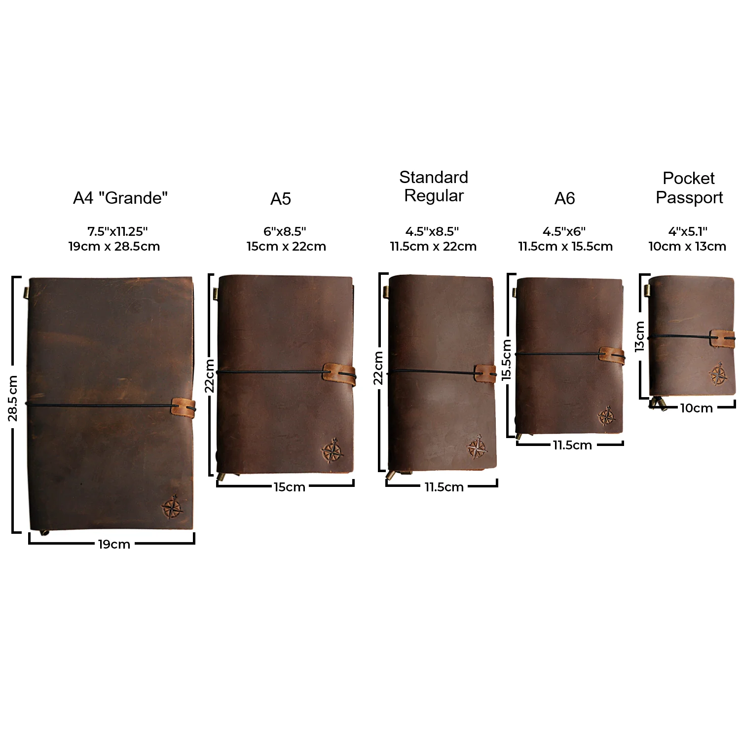 A5 Refillable Travelers Notebook with Pockets — Brown Leather 6" x 8.7" / 15cm x 22cm - Image 3