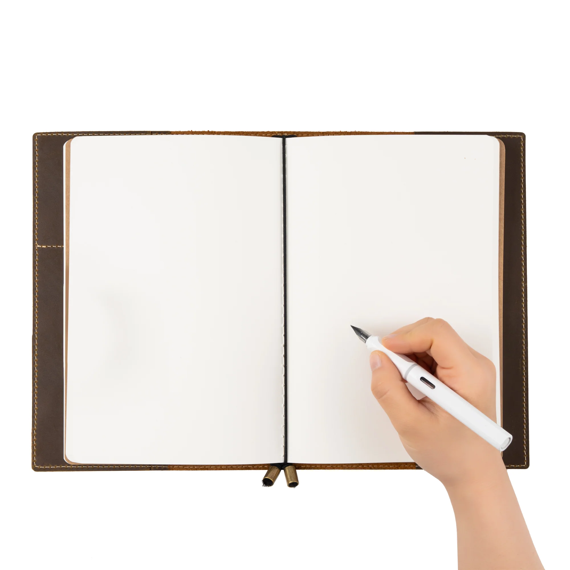 A5 Refillable Travelers Notebook with Pockets — Brown Leather 6" x 8.7" / 15cm x 22cm - Image 7