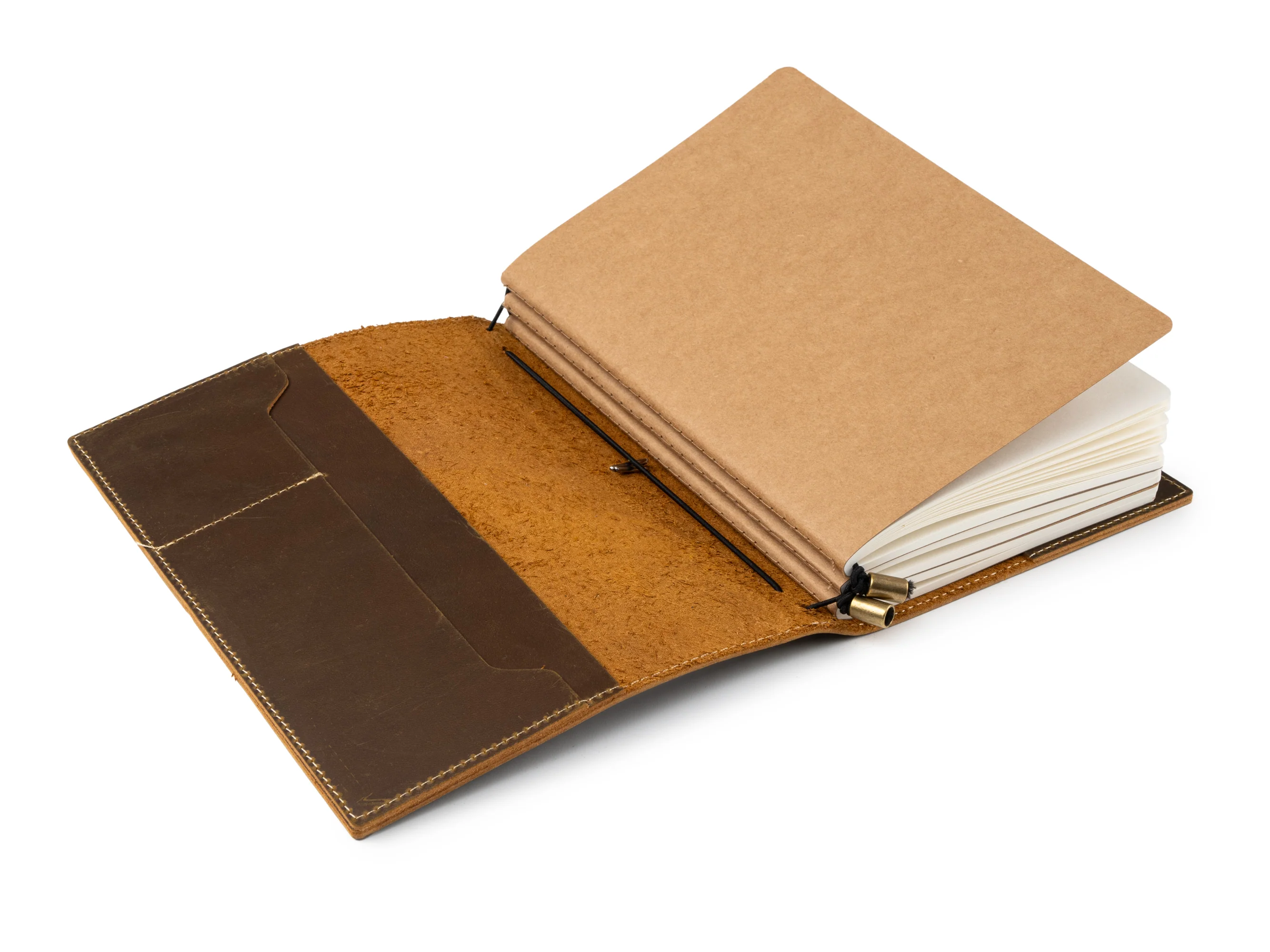 A5 Refillable Travelers Notebook with Pockets — Brown Leather 6" x 8.7" / 15cm x 22cm - Image 8