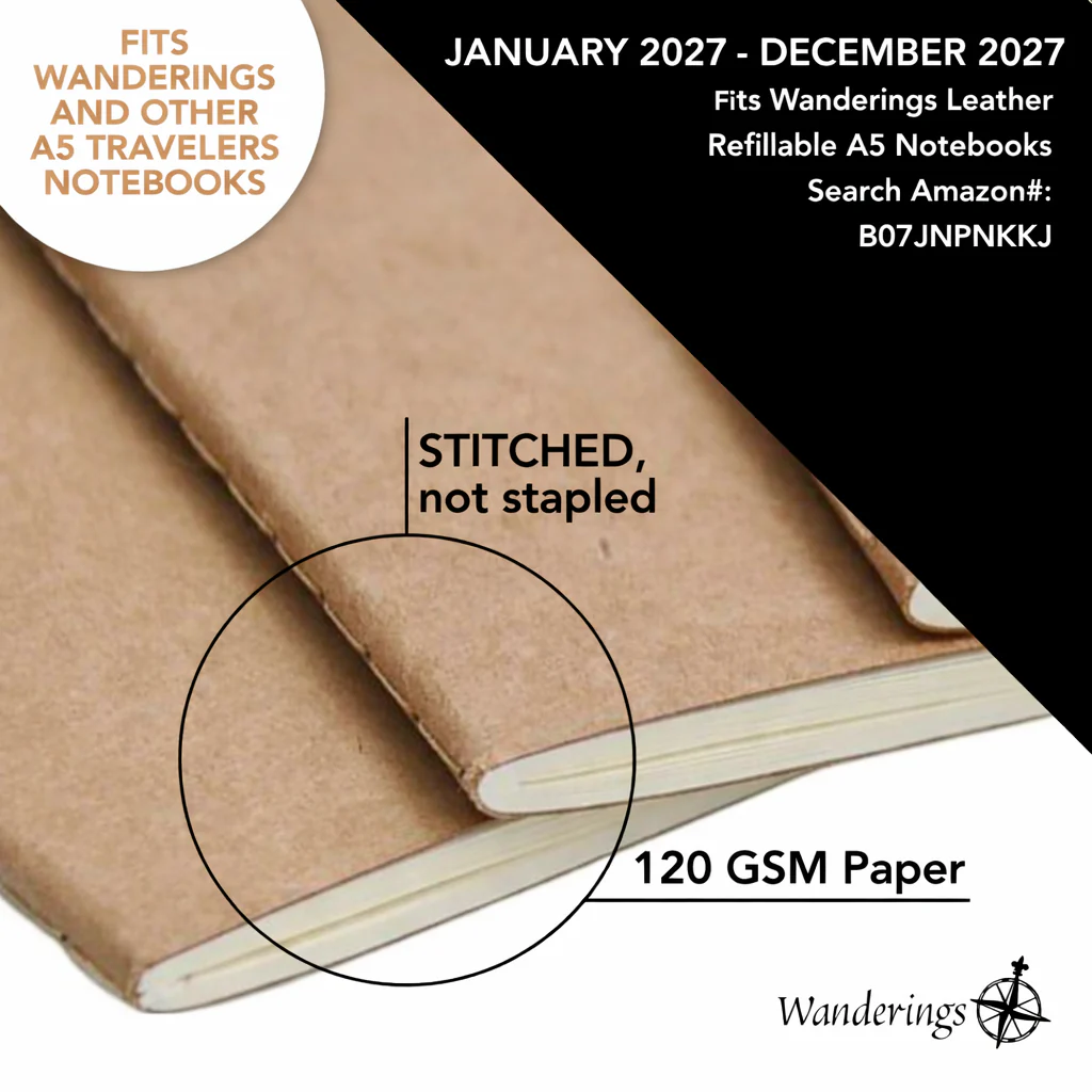 A5 and Regular Traveler's Notebook Dated Calendar Refill - January 2027 - December 2027 - Image 3