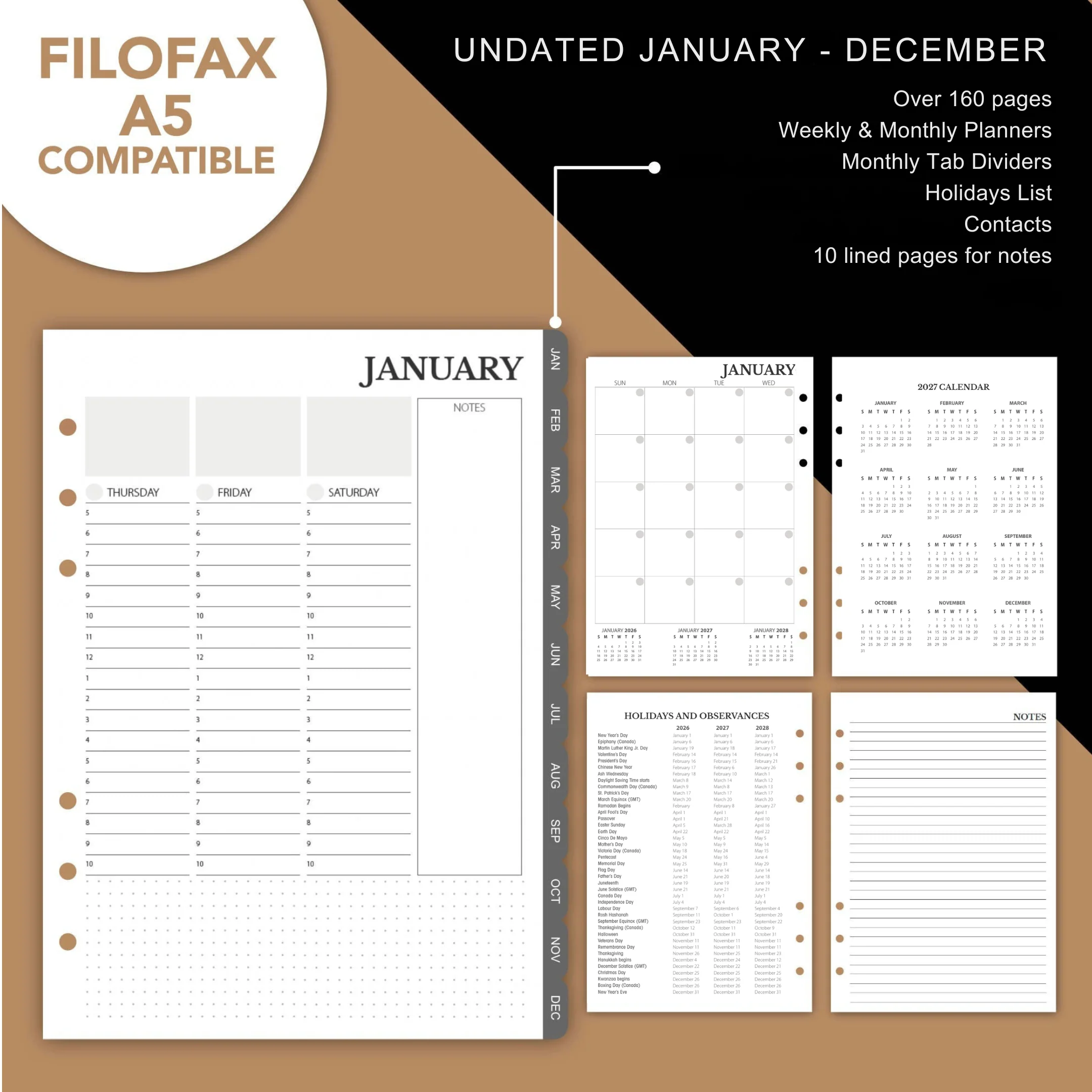 A5 Binder Undated Calendar Refills - 52 Weeks with Notes Section, 12 Months Jan - Dec - Image 3