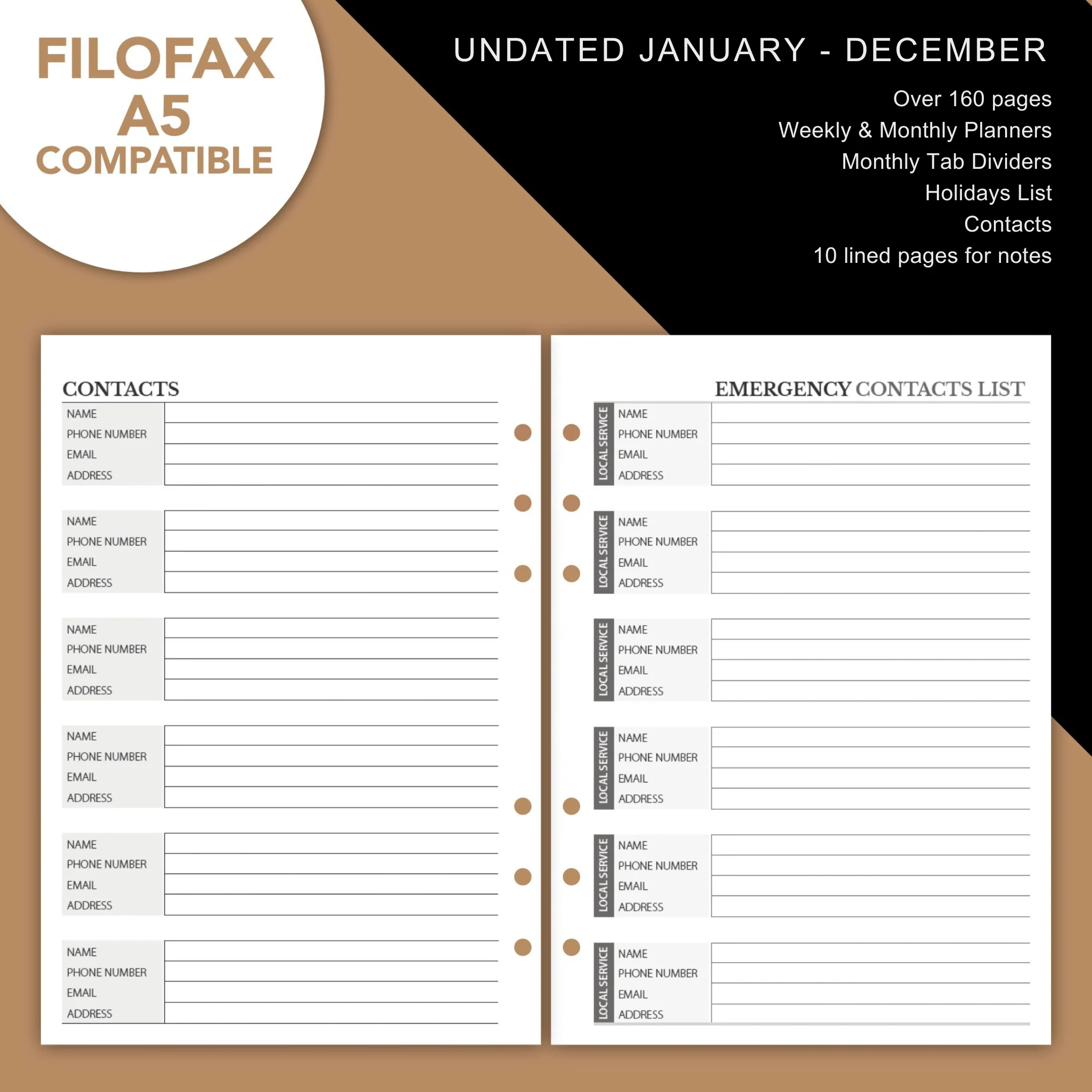 A5 Binder Undated Calendar Refills - 52 Weeks with Notes Section, 12 Months Jan - Dec - Image 4