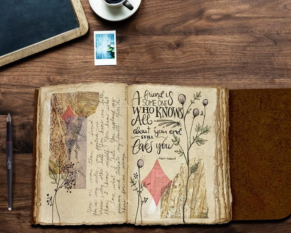 Vintage Leather Journal - Antique Handmade Leather Bound Journal with Old Fashioned Deckle Edge Paper - Image 7