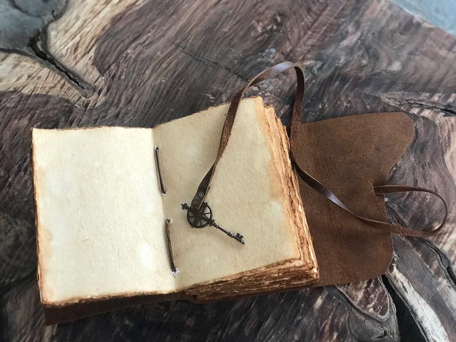 Vintage Leather Journal - Antique Handmade Leather Bound Journal with Old Fashioned Deckle Edge Paper - Image 9