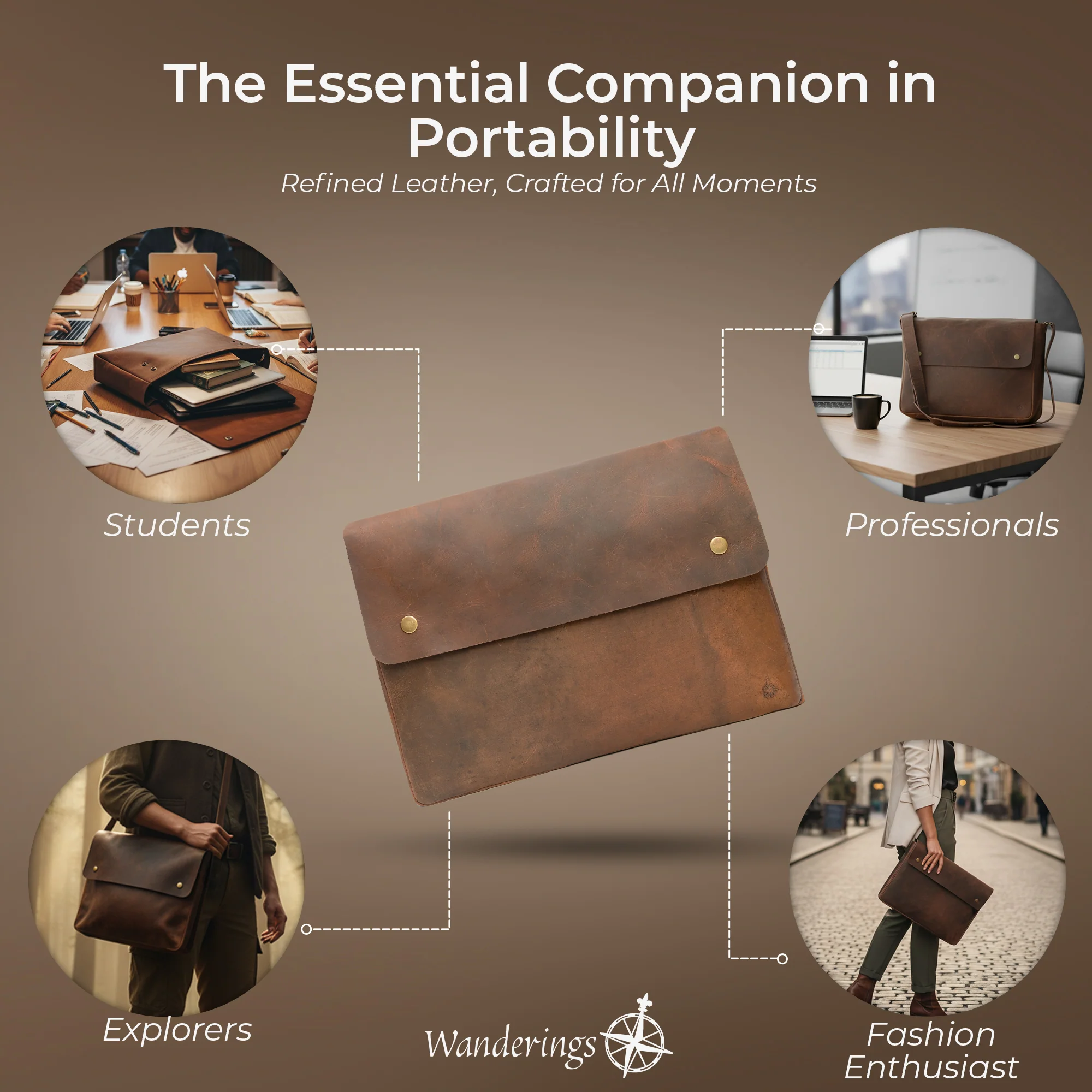 Genuine Full Grain Leather Folder with Removable Strap - Fits 15" 14" 13" Tablets and Laptops - Image 6