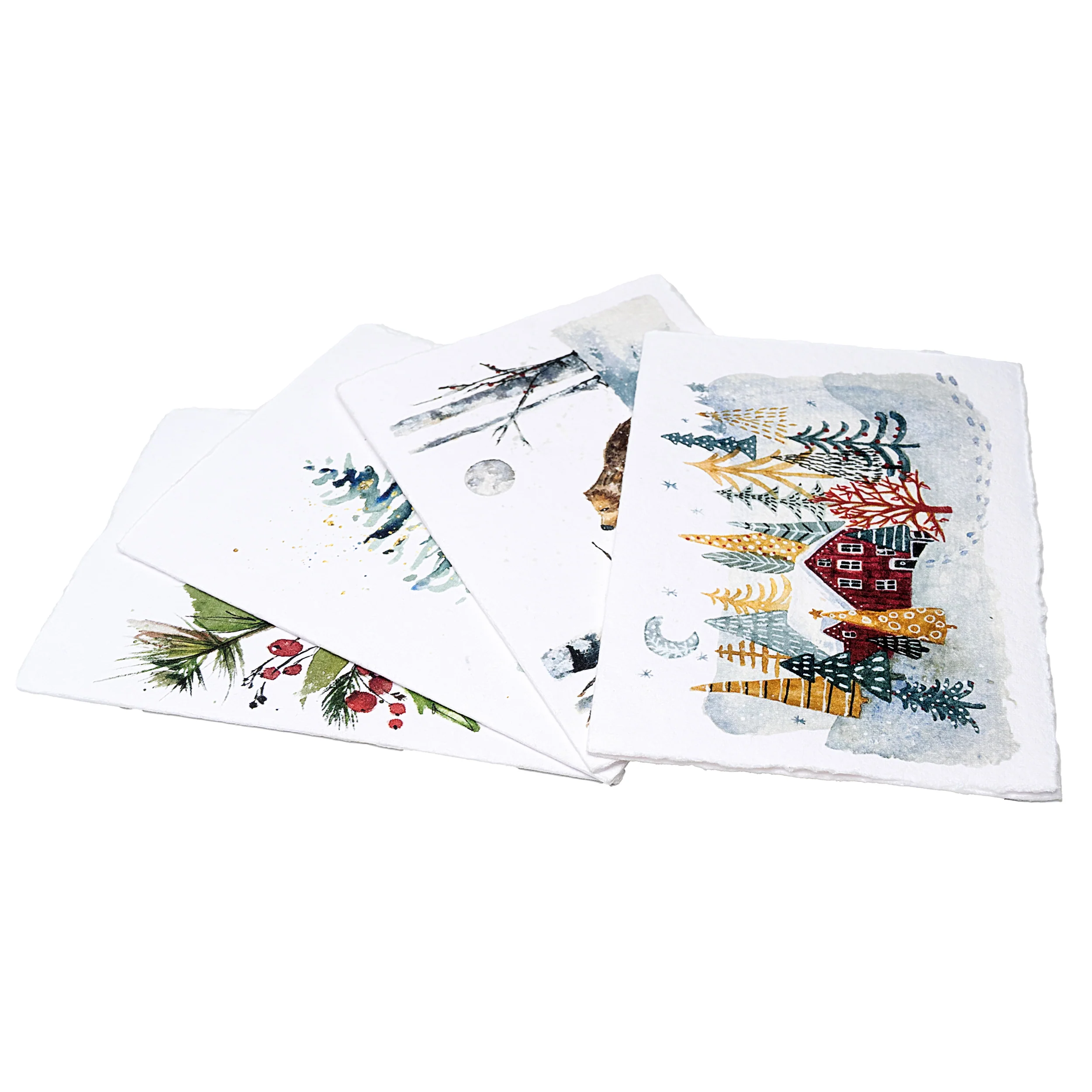 Handmade Deckle Edge Greeting Cards & Envelopes with Winter Art - 300gsm – 20 Cards (5 Each of 4 Varieties) - 5x7 - Image 3