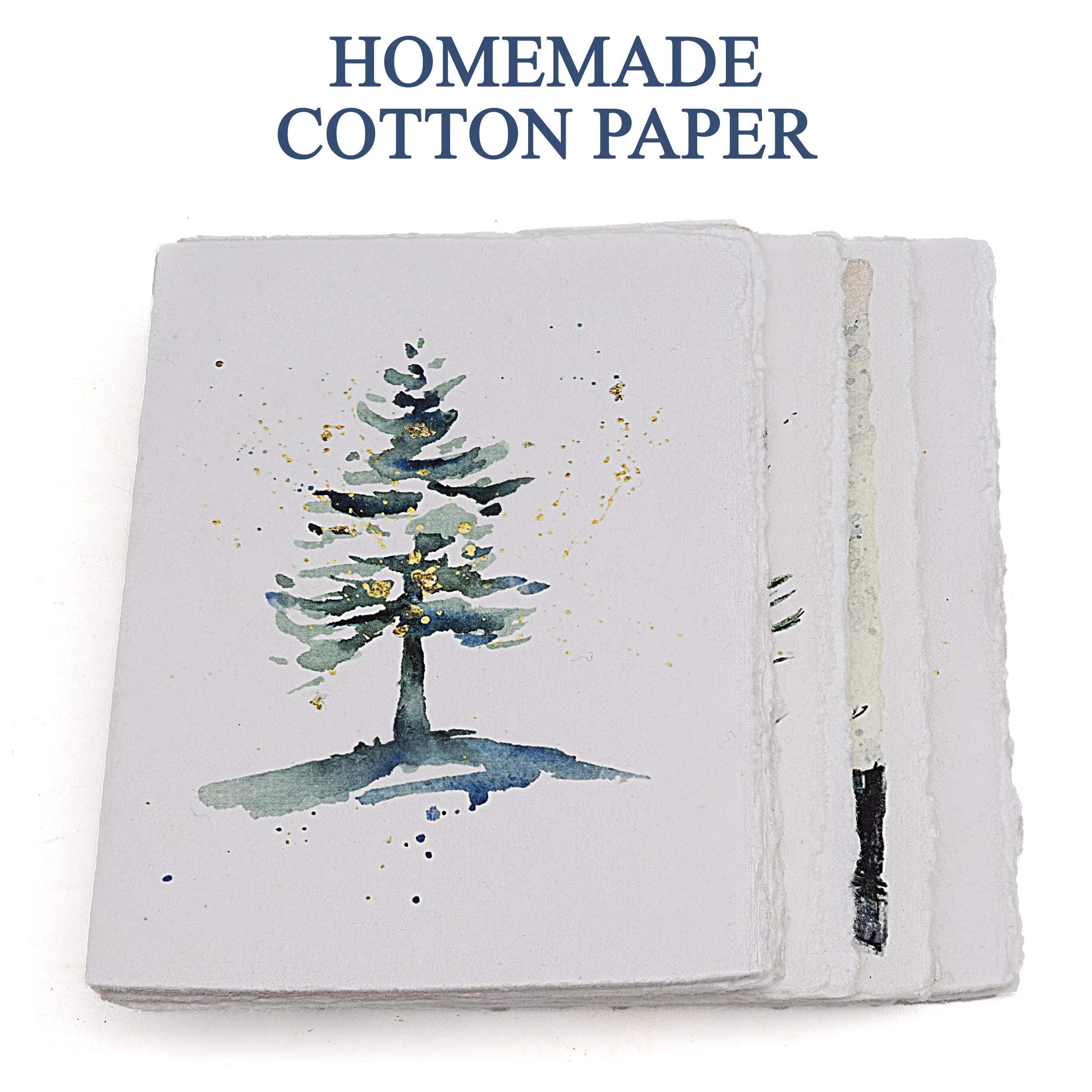Handmade Deckle Edge Greeting Cards & Envelopes with Winter Art - 300gsm – 20 Cards (5 Each of 4 Varieties) - 5x7 - Image 4
