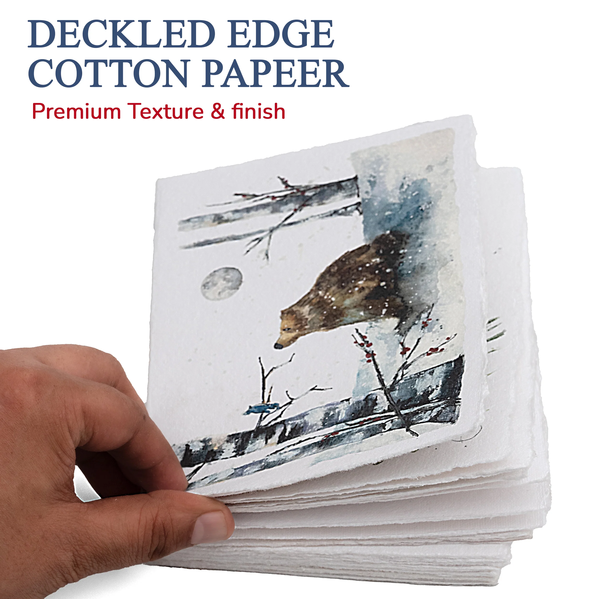 Handmade Deckle Edge Greeting Cards & Envelopes with Winter Art - 300gsm – 20 Cards (5 Each of 4 Varieties) - 5x7 - Image 6