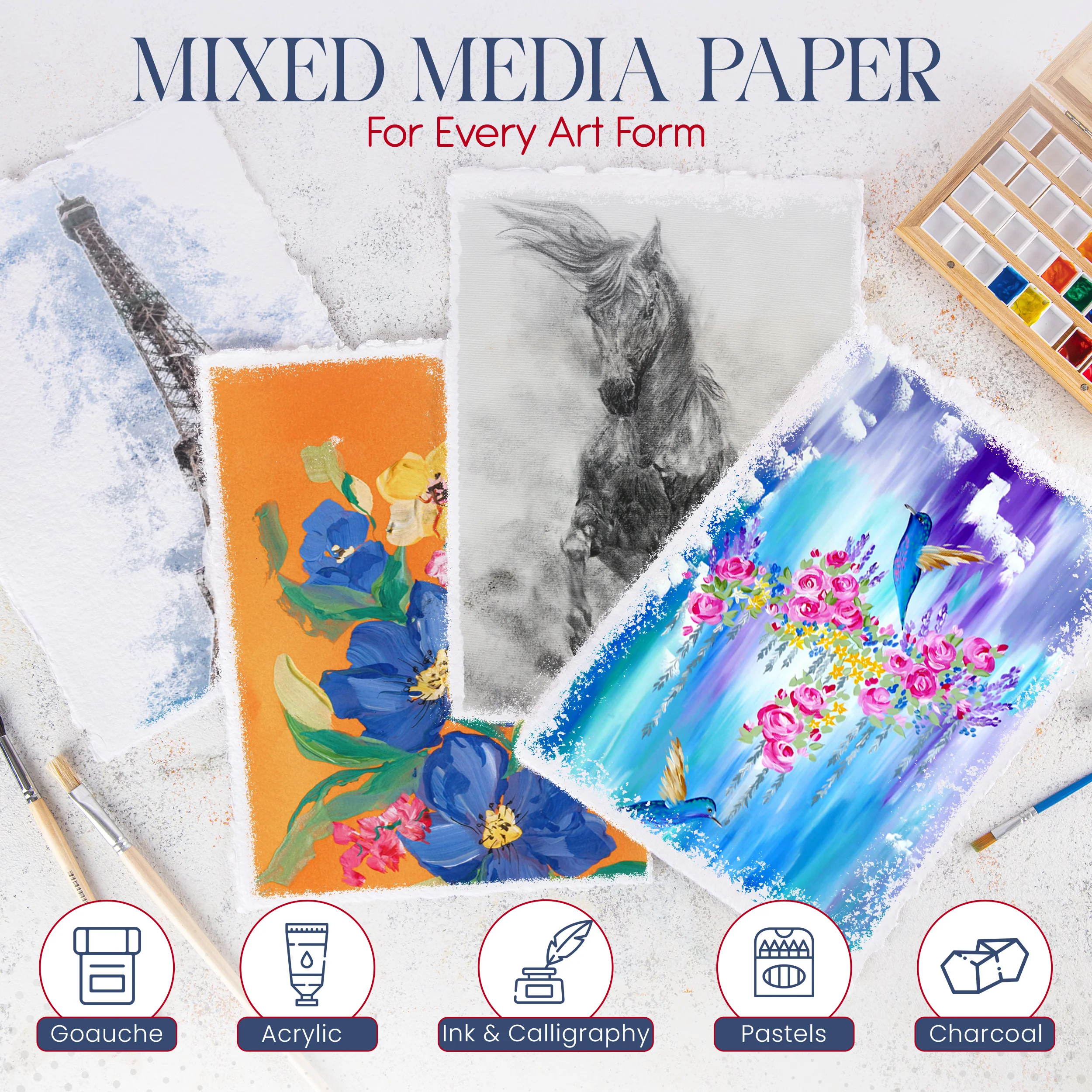 Handmade White Watercolor Hot Press Deckle Edge Paper - 300 GSM - Pack of 25 Sheets - Image 3