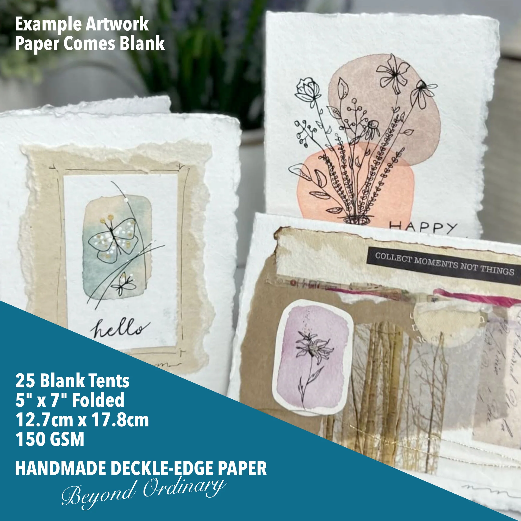Handmade White Deckle Edge Paper - 150/300 GSM  - Multiple Sizes - 25/50 Packs - Image 11