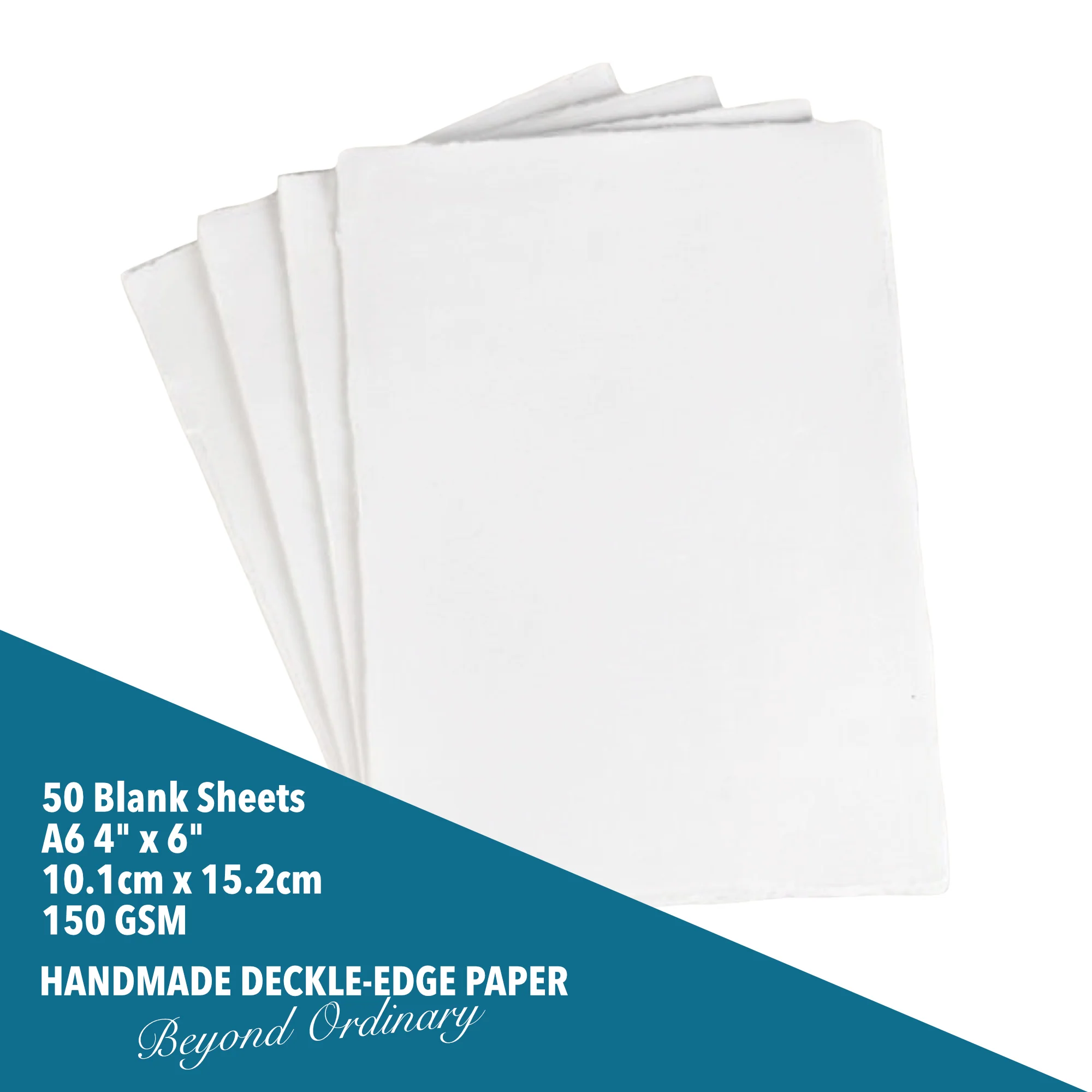 Handmade White Deckle Edge Paper - 150/300 GSM  - Multiple Sizes - 25/50 Packs - Image 8