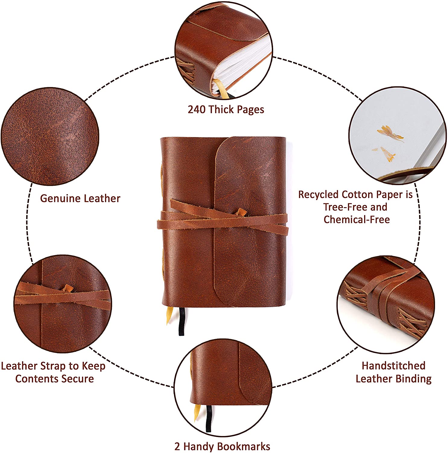 Leather Bound Journal with Off-White Paper - Hand-Crafted Genuine Leather, 5 x 7" - 2 Styles - Image 3