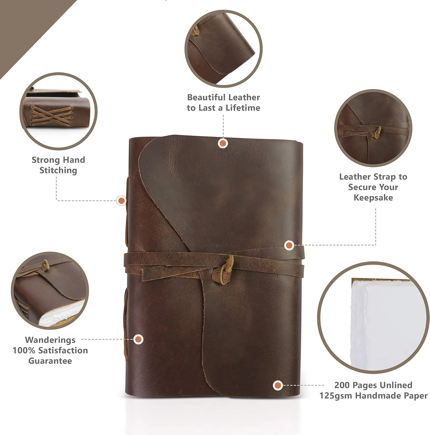 Leather Bound Journal - Hand-Crafted Genuine Leather and Ivory Deckle Edge Paper - 5x7" - Image 3