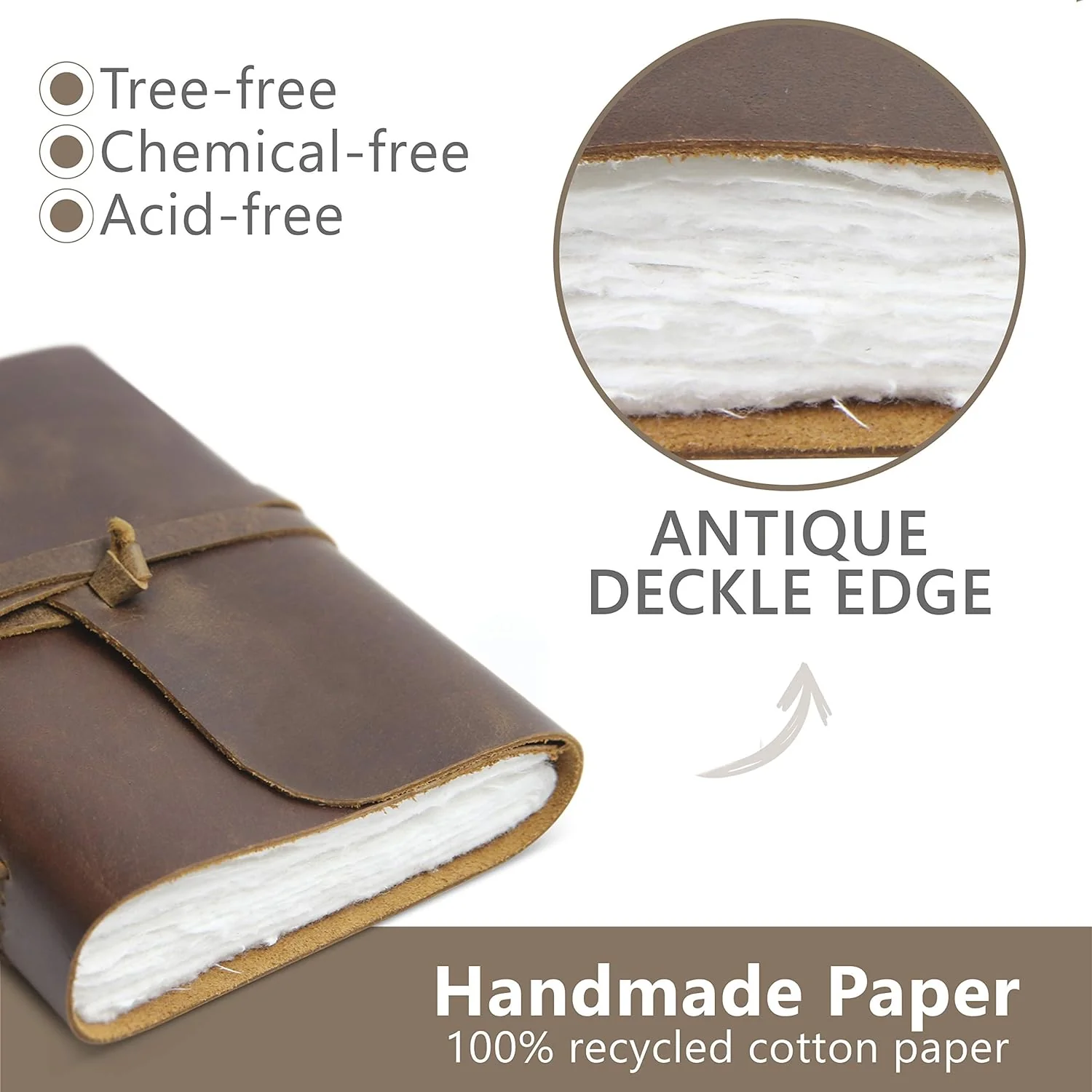 Leather Bound Journal - Hand-Crafted Genuine Leather and Ivory Deckle Edge Paper - 5x7" - Image 5