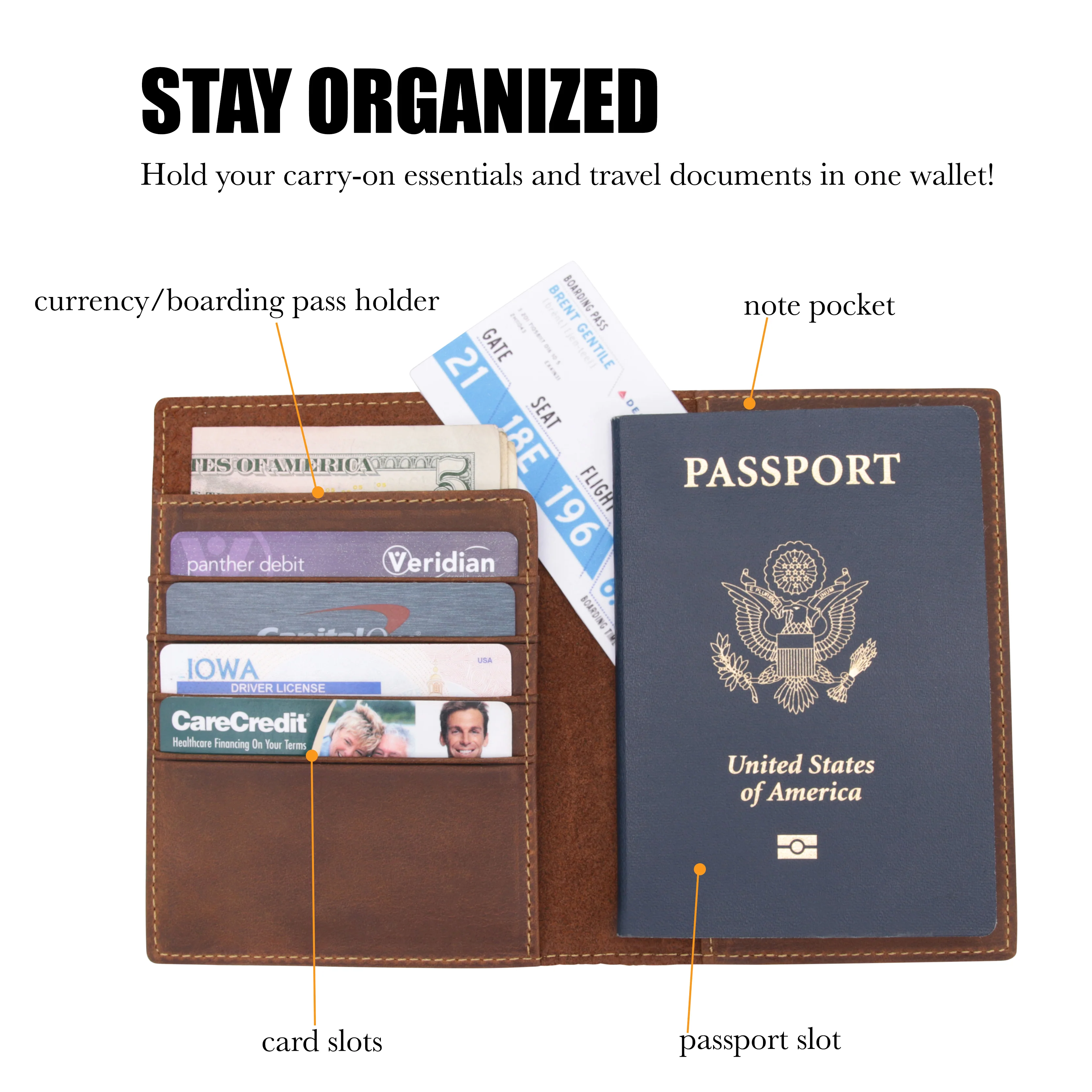 Leather Passport Travel Wallet - RFID Blocking - 4 x 5.5 inches - Image 4