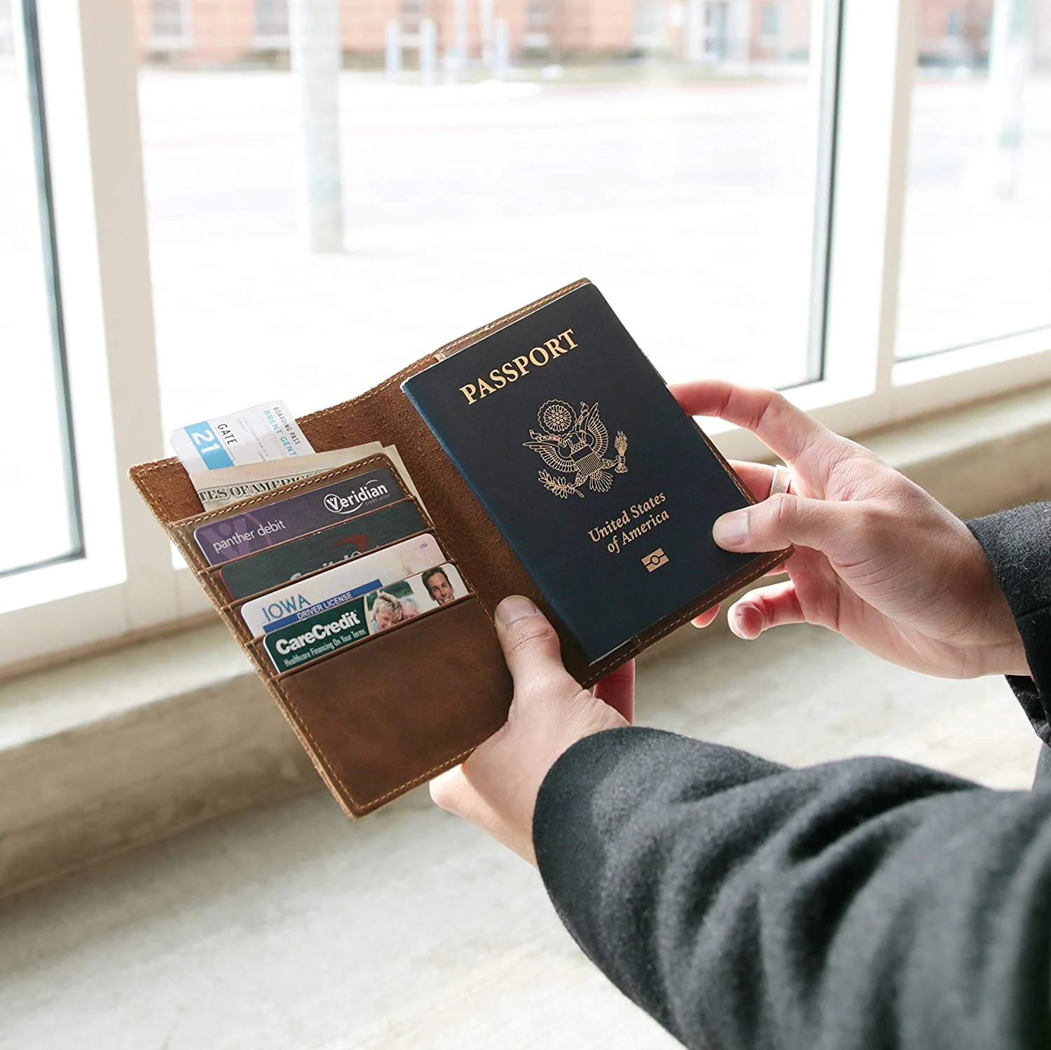 Leather Passport Travel Wallet - RFID Blocking - 4 x 5.5 inches - Image 6