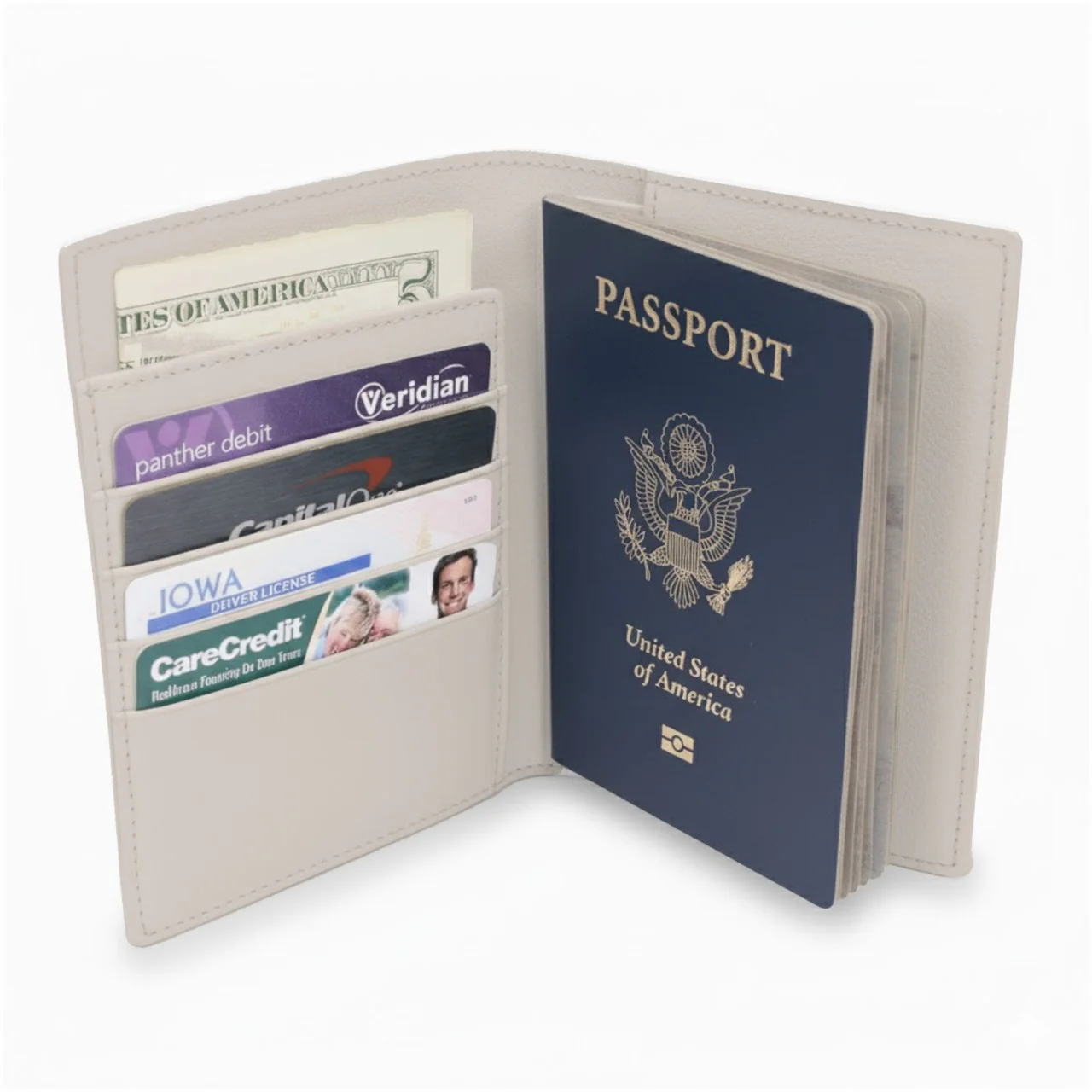 Leather Passport Travel Wallet - Oat Color - RFID Blocking - 4 x 5.5 inches - Image 4