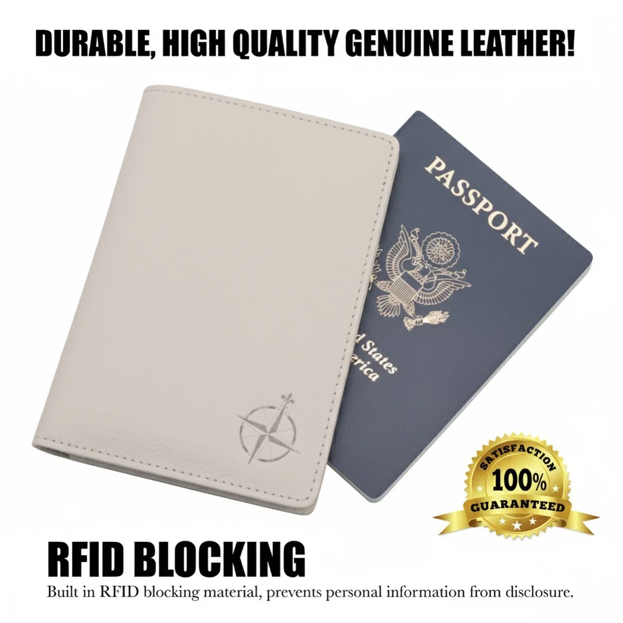 Leather Passport Travel Wallet - Oat Color - RFID Blocking - 4 x 5.5 inches - Image 5