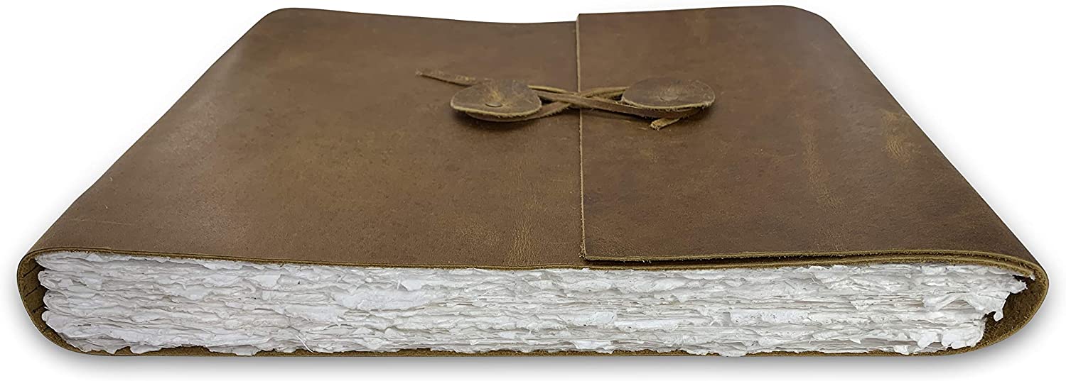 Leather Watercolor Scrapbook Journal 10x12.5" - Brown Leather - Image 4