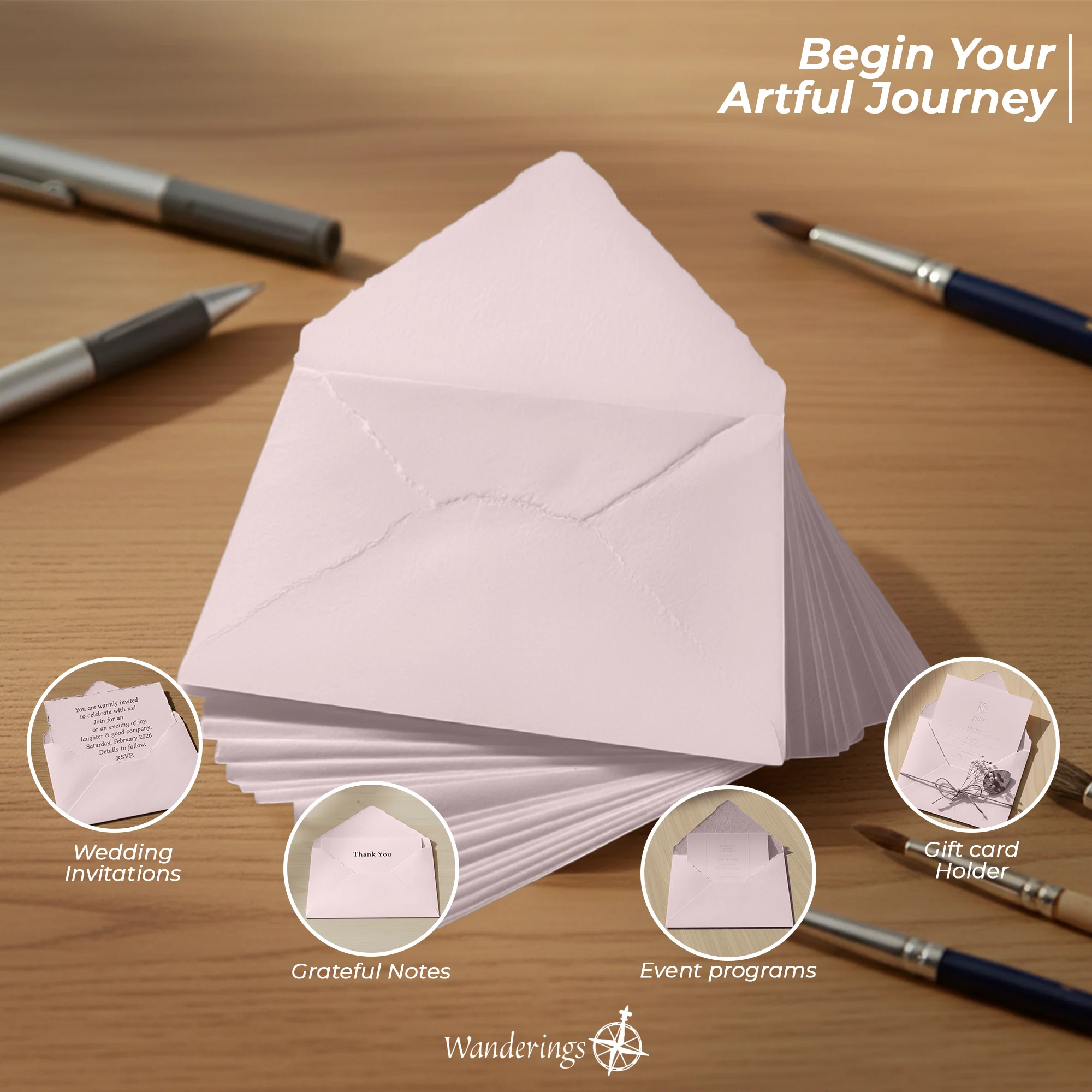 Pink Deckle Edge Envelopes - 150 GSM - 3 Sizes - 25 Pack - Image 6