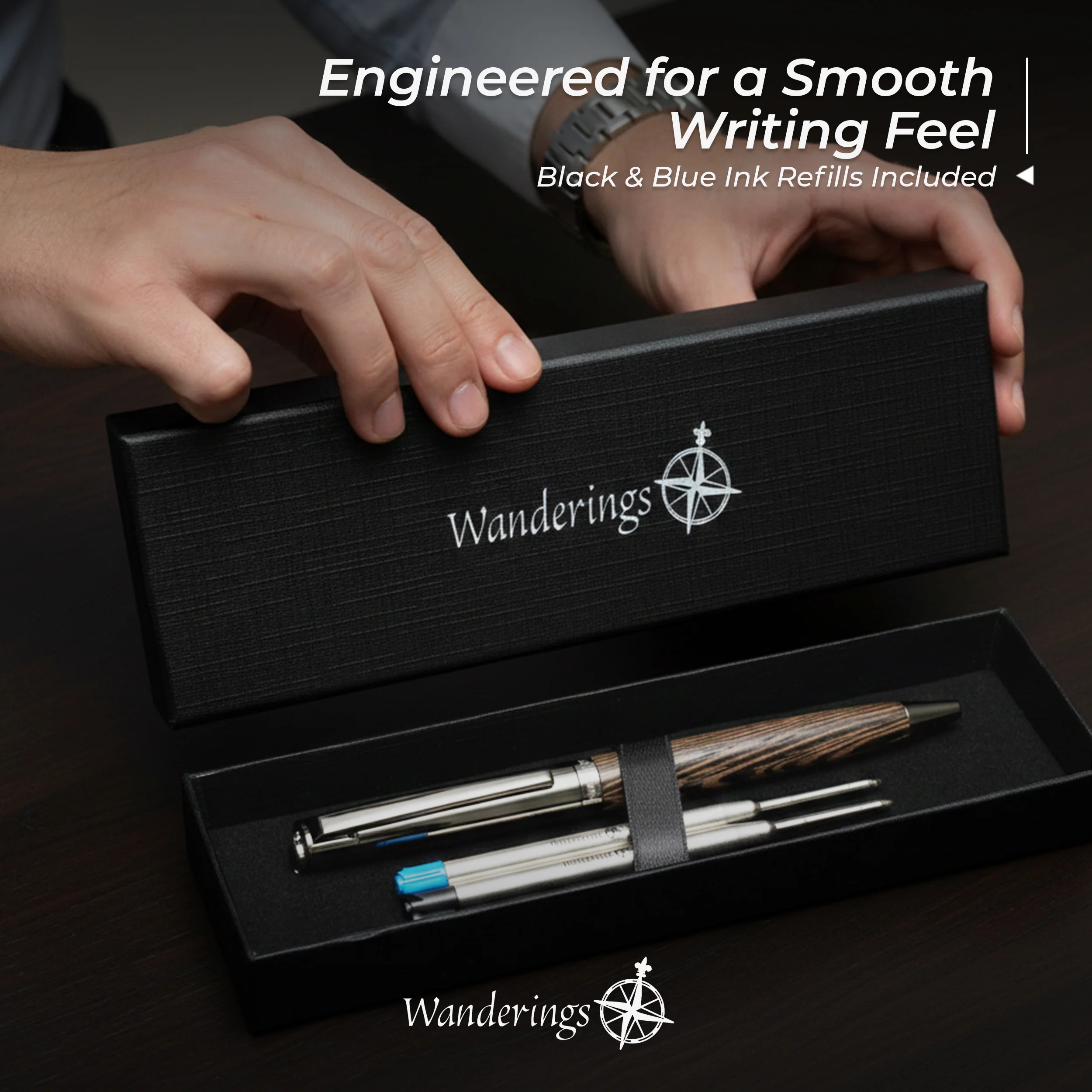 Wanderings Ballpoint Pen with German Ink – Beautifully Balanced for a Smooth Writing Experience - Light Brown and Real Wood Barrel - Includes 2 Refills in a Presentation Case - Image 5