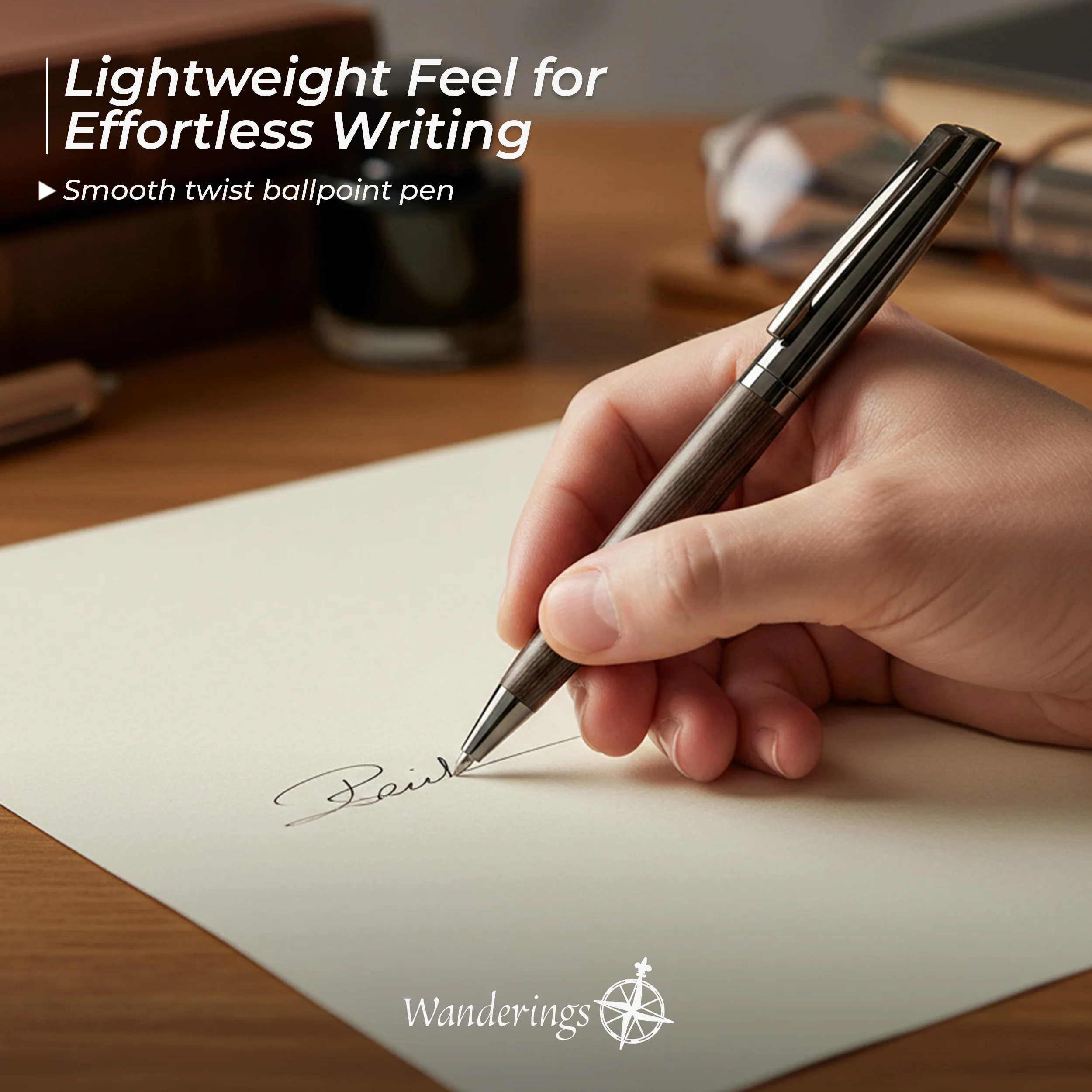 Wanderings Ballpoint Pen with German Ink – Beautifully Balanced for a Smooth Writing Experience - Light Brown and Real Wood Barrel - Includes 2 Refills in a Presentation Case - Image 6