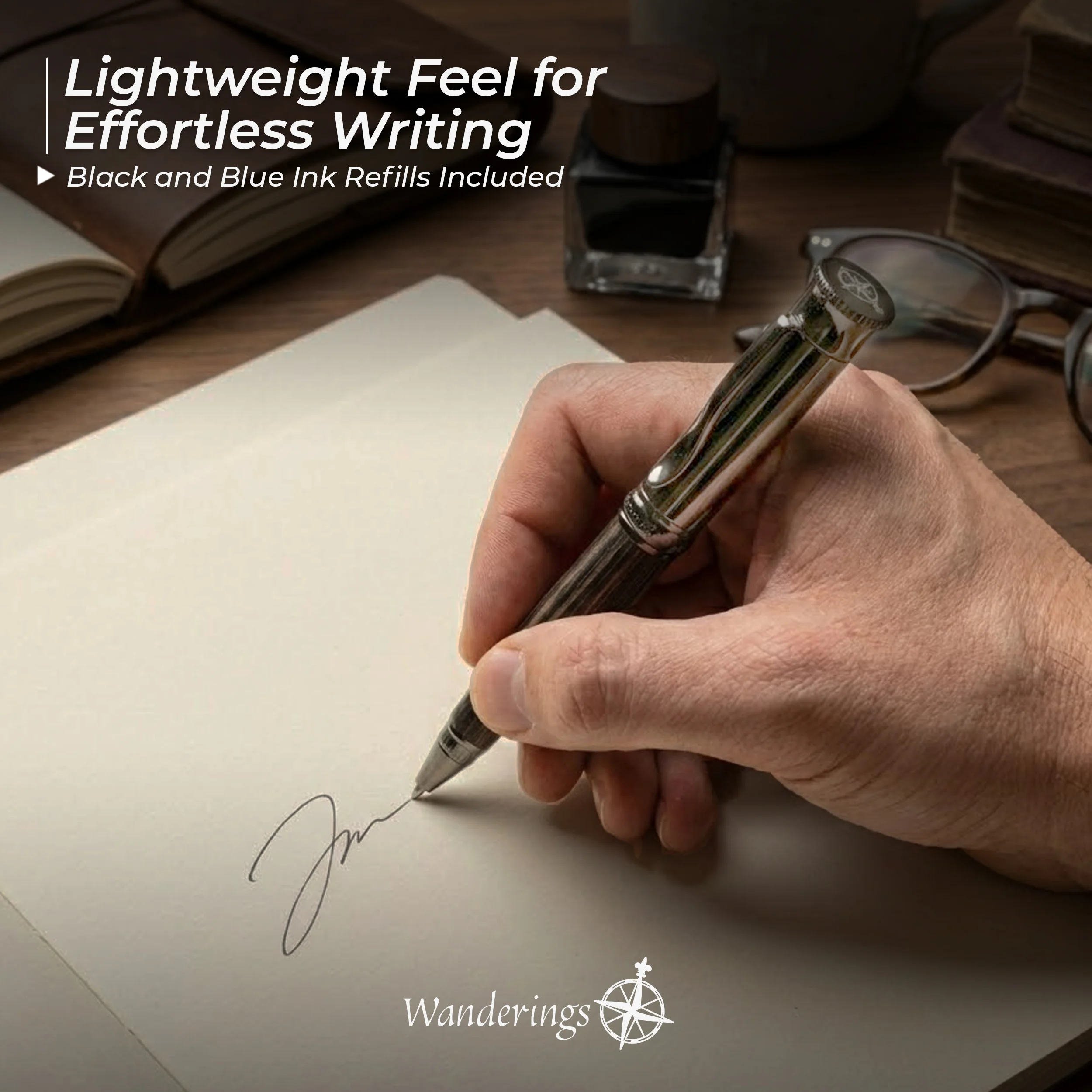 Wanderings Ballpoint Pen with German Ink – Beautifully Balanced for a Smooth Writing Experience - Gunmetal and Real Wood Barrel - Includes 2 Refills in a Giftable Presentation Case - Image 6
