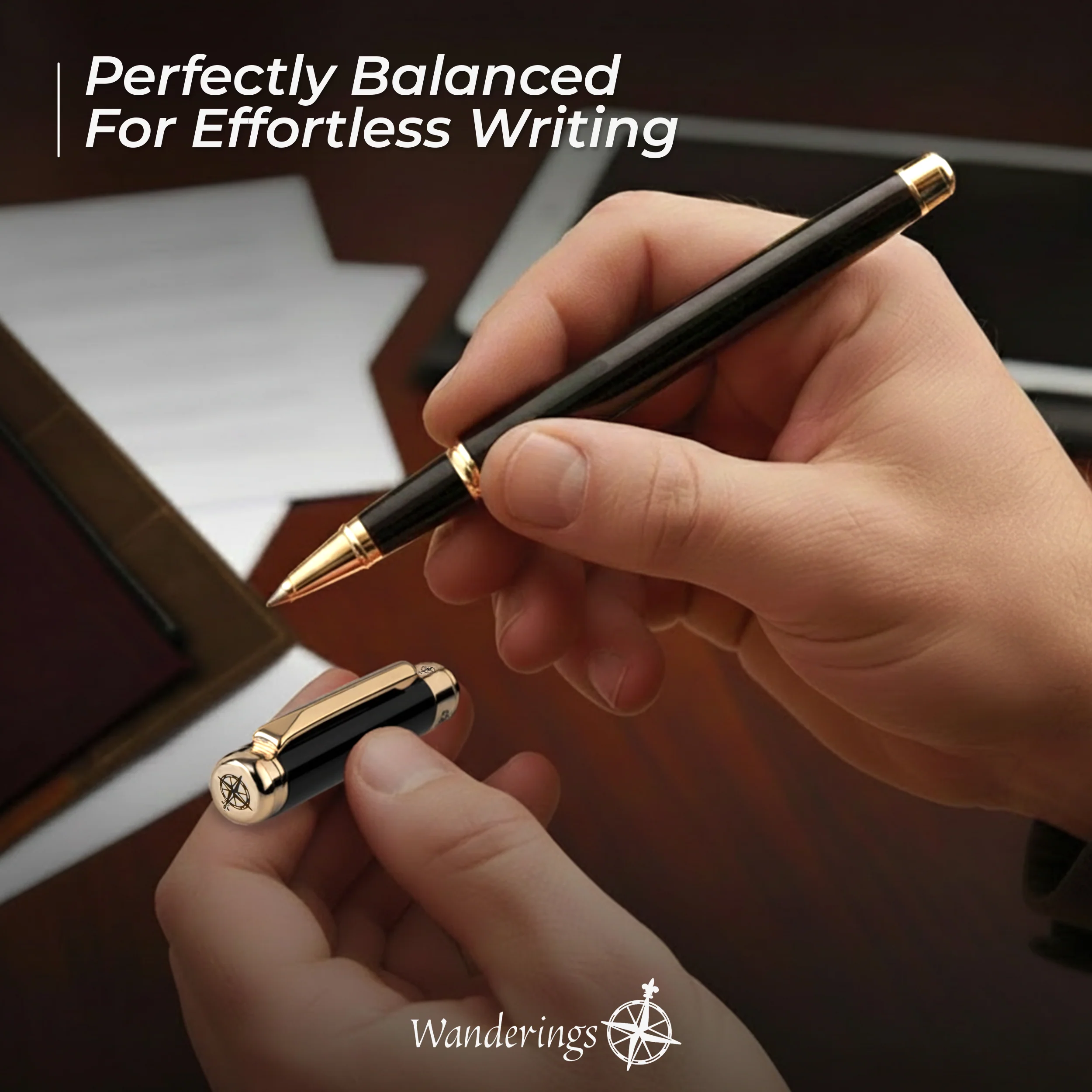 Premium Rollerball Pen with German Ink and extra Schmidt Refill – Piano Black - Image 3