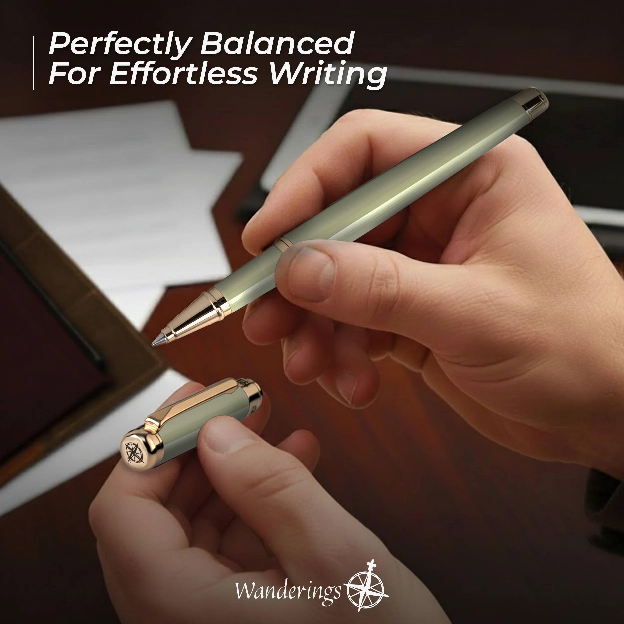 Premium Rollerball Pen with German Ink and extra Schmidt Refill – Sage Green - Image 3