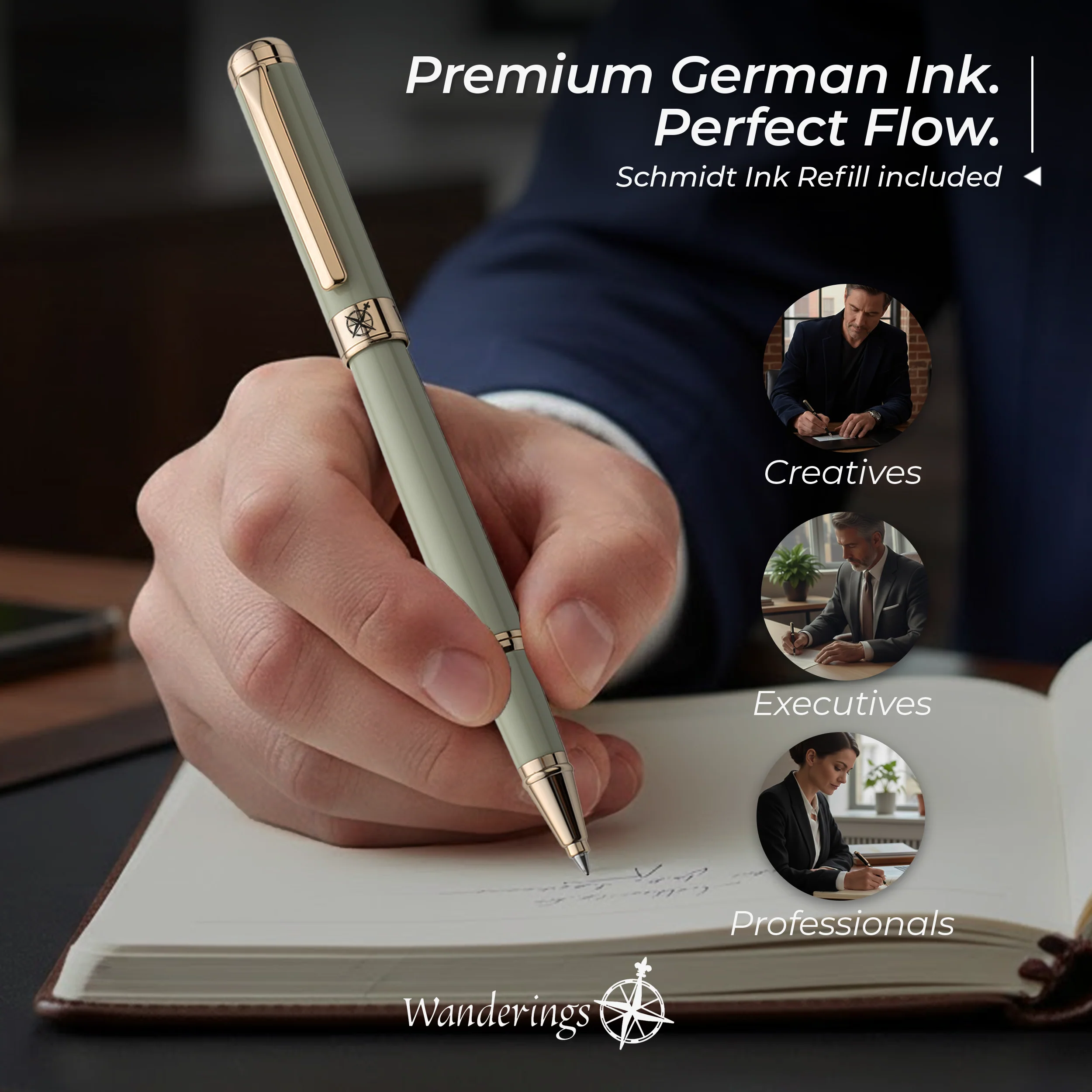 Premium Rollerball Pen with German Ink and extra Schmidt Refill – Sage Green - Image 4