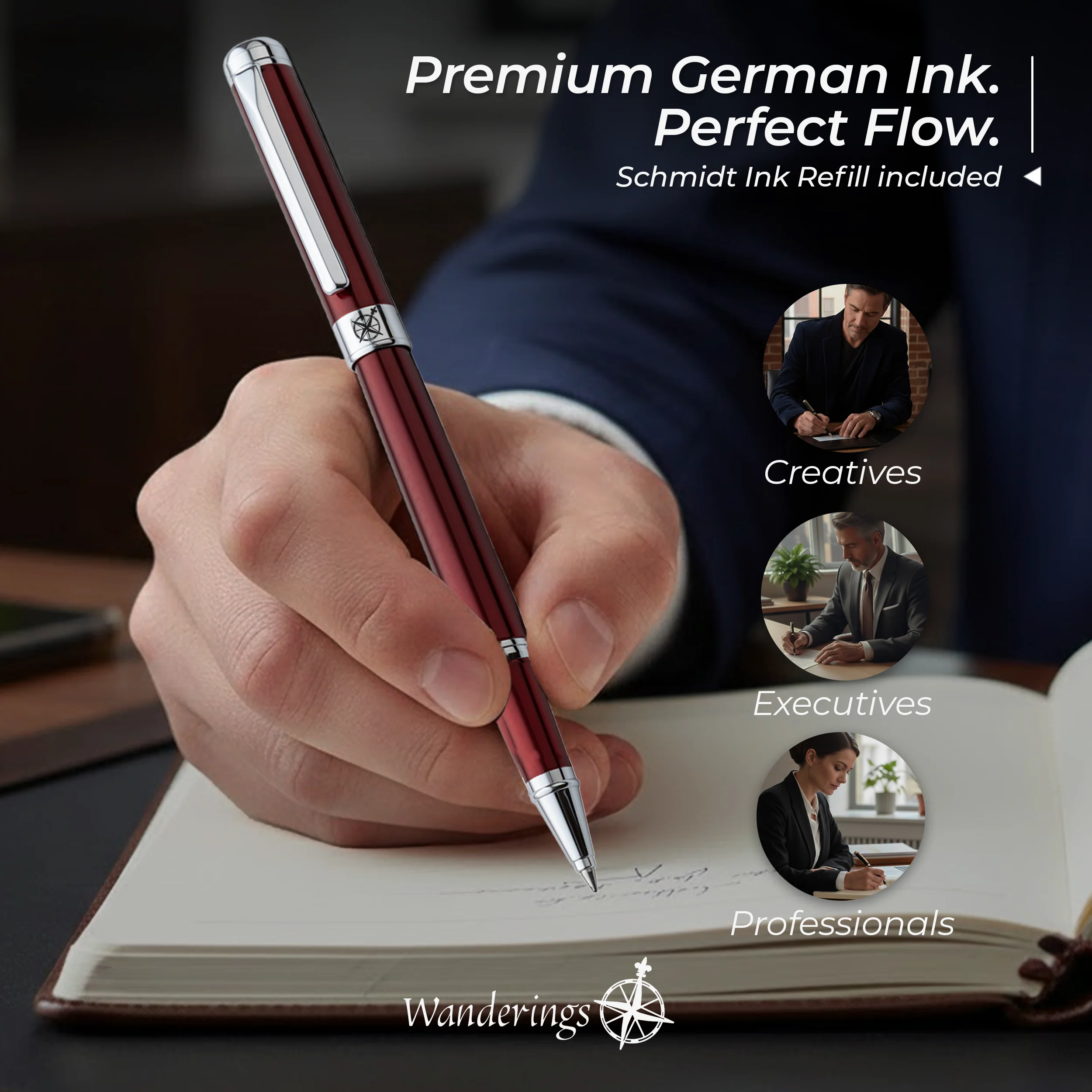 Premium Rollerball Pen with German Ink and extra Schmidt Refill – Wildfire Red - Image 4