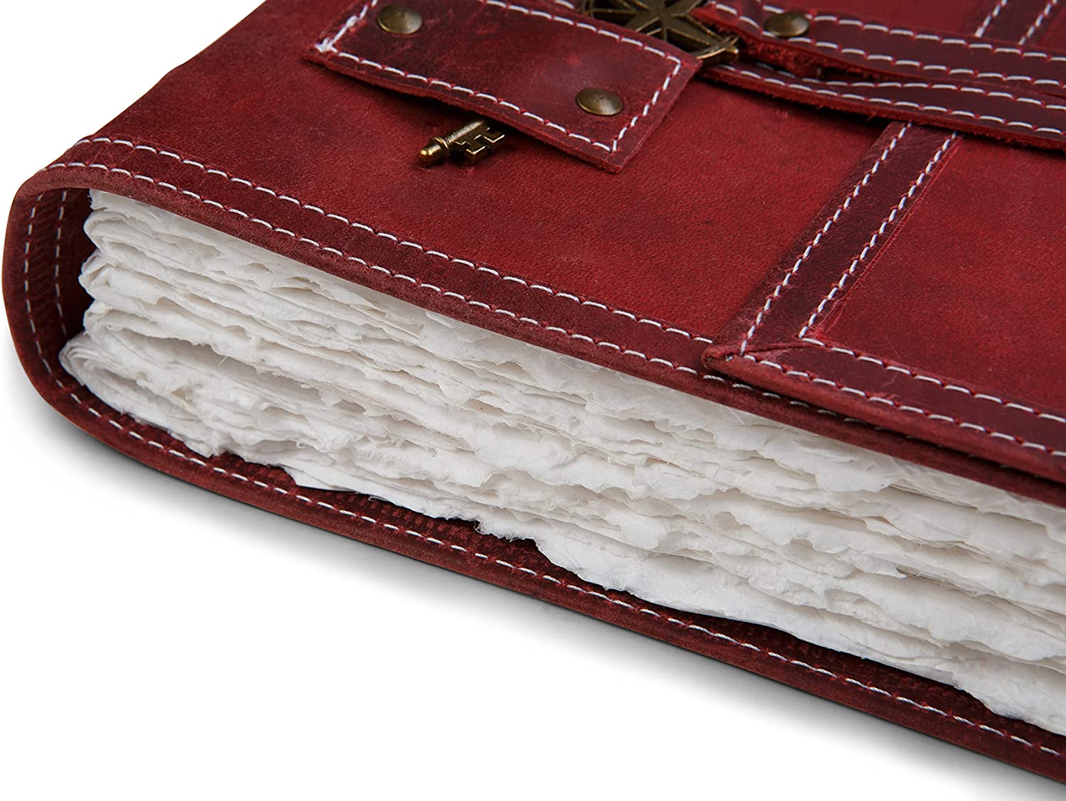 Red Leather Watercolor Journal with Handmade Deckle Edge Paper - 350 GSM | 6"x8" / 8"x10" - Image 3