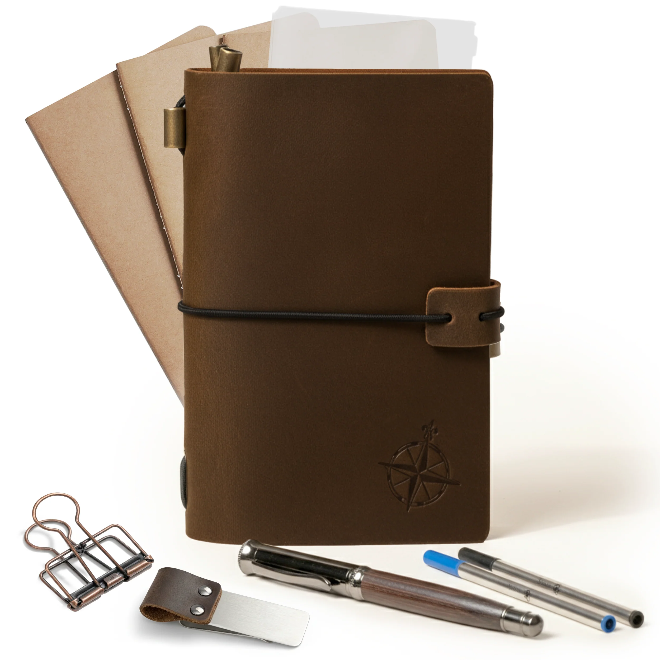Travelers Notebook Bundle - With Pen Holder, Pen, 2 Extra Ink Refills, PVC Folder & Binder Clip - 3 Sizes - Image 7