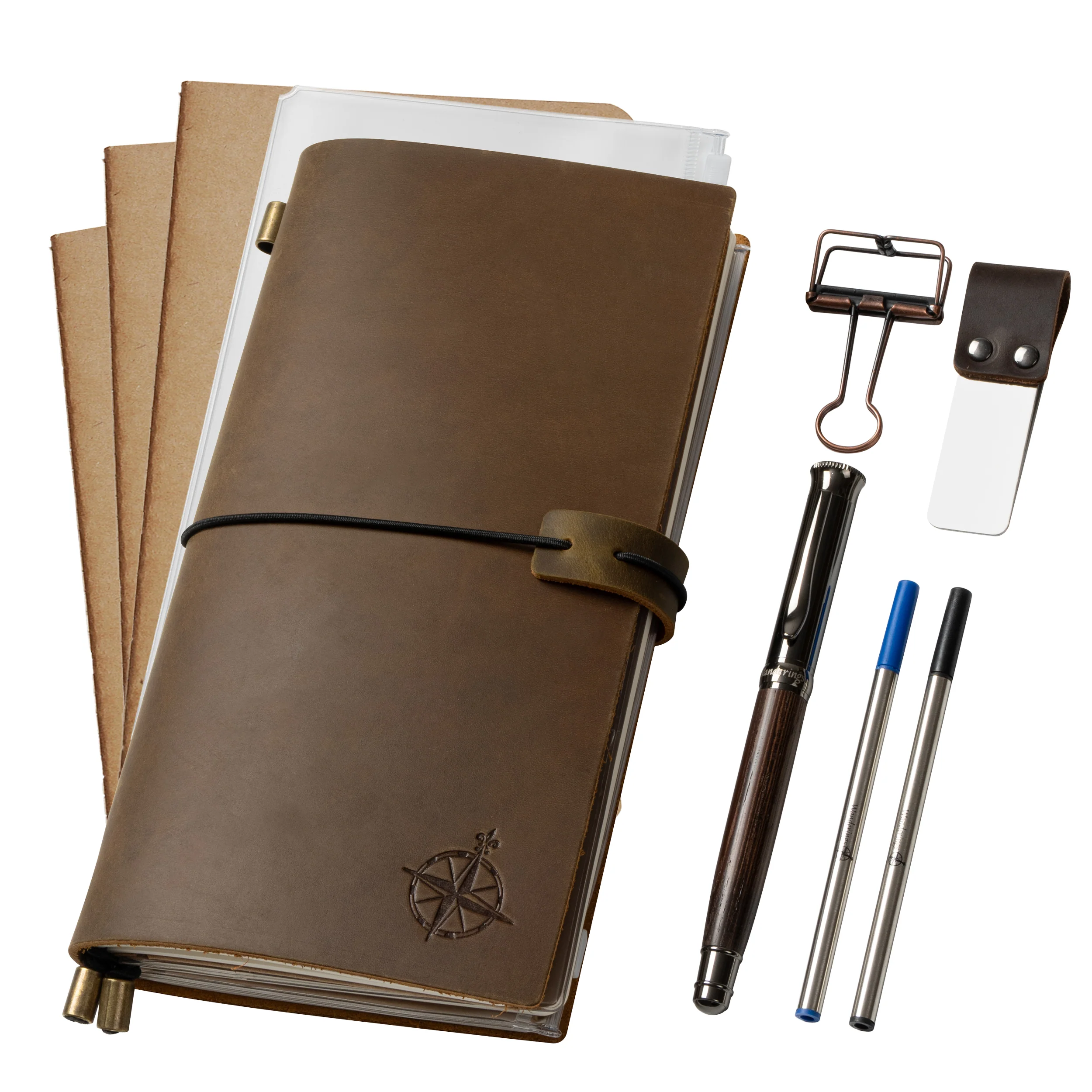 Travelers Notebook Bundle - With Pen Holder, Pen, 2 Extra Ink Refills, PVC Folder & Binder Clip - 3 Sizes - Image 8