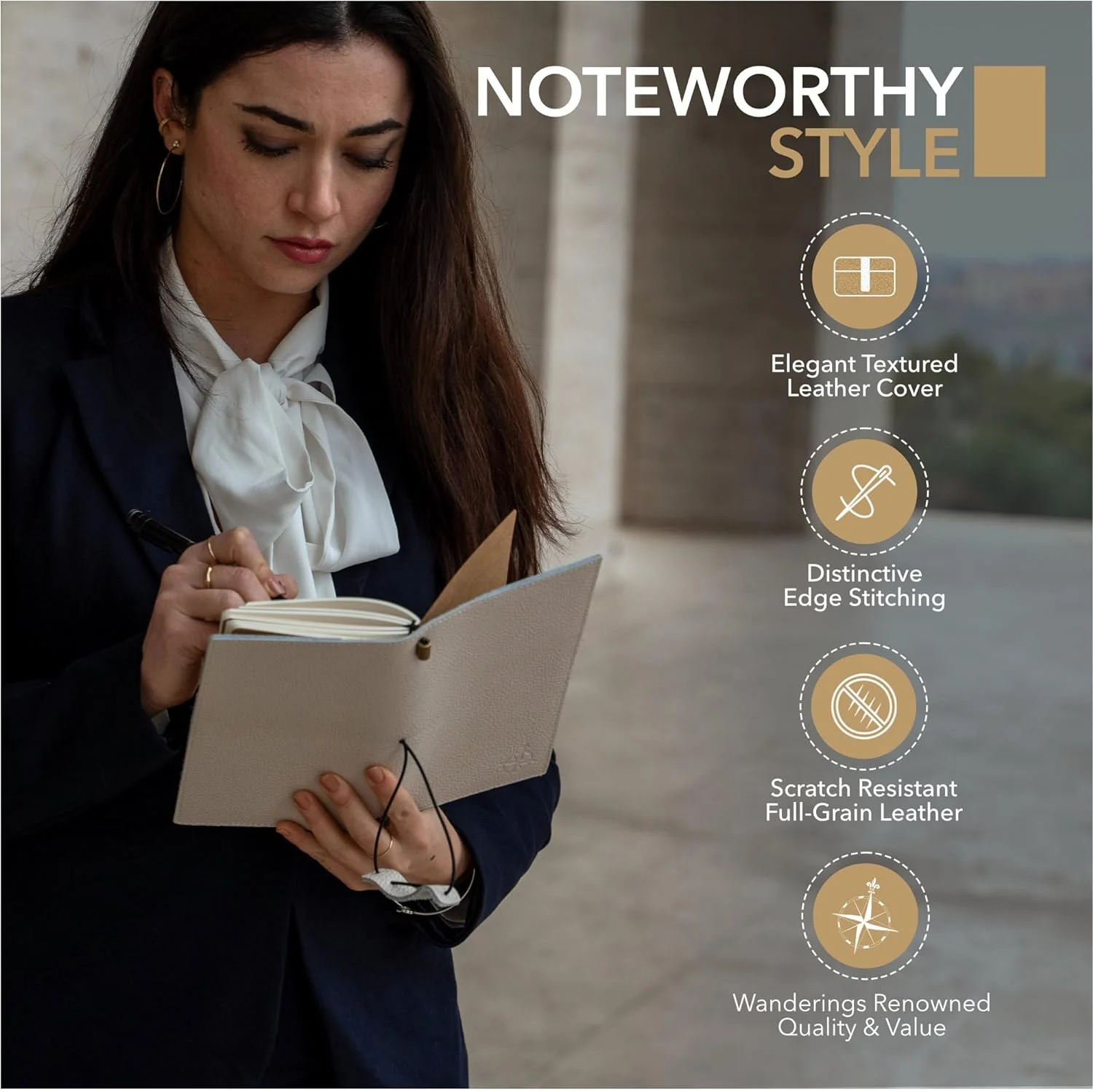 Standard / Regular Size Refillable Textured Leather Travelers Notebook with Pockets and Blank Inserts - 8.5x4.5"/ 22x11.5cm - Image 6