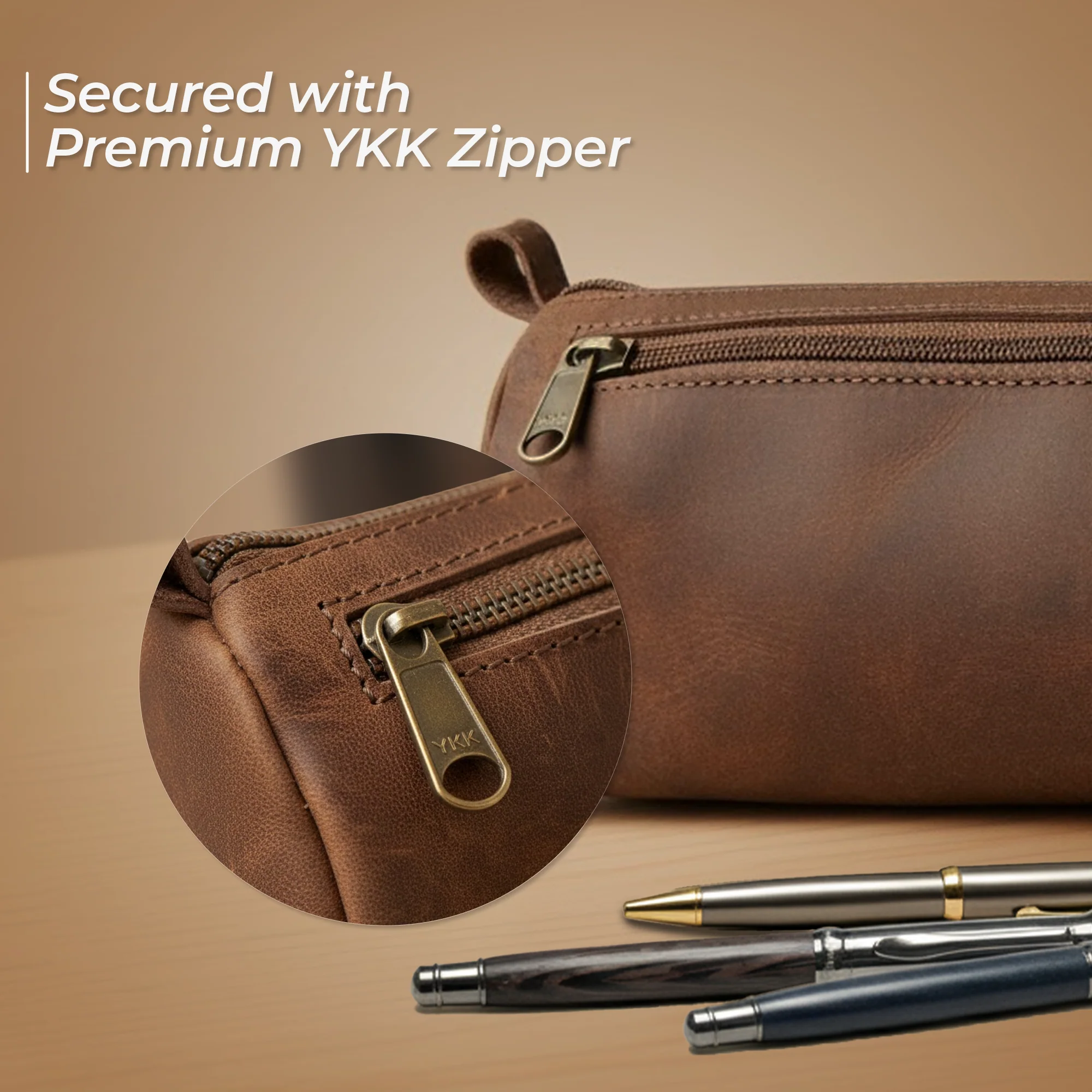 Small Triangle Leather Pencil Pouch Case – 8.5" / 21.6 cm – Handcrafted Full-Grain Leather Zipper Case - Image 7