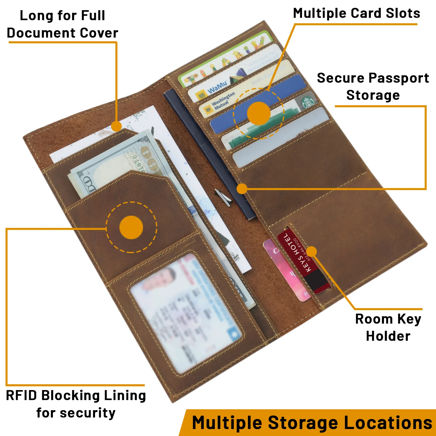 Tall Leather Passport Travel Wallet - RFID Blocking - 4.25"x9" / 11cm x 23cm - Image 5