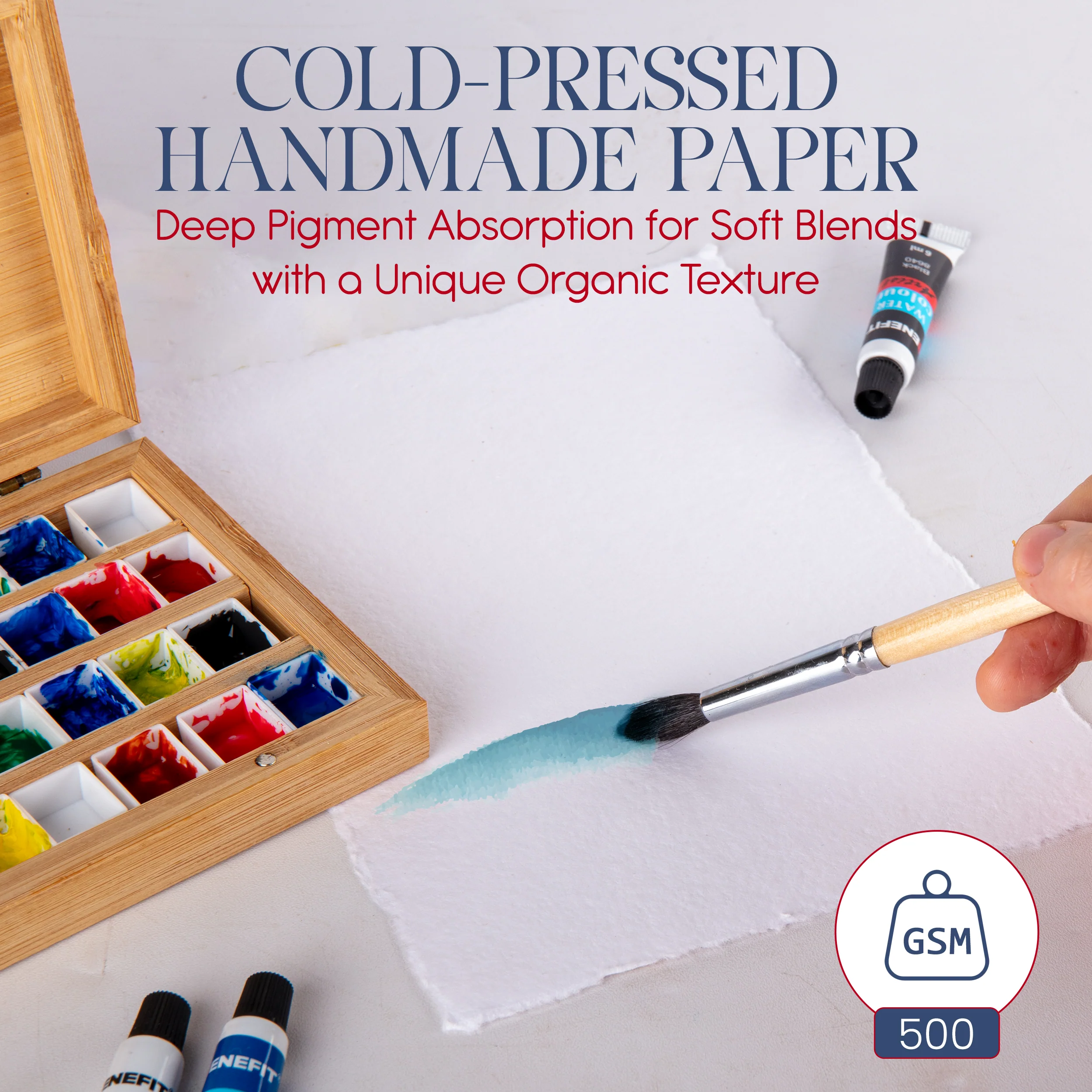 Ultra Thick Handmade White or Ivory Watercolor Deckle Edge Paper - 500 GSM - 15 Sheet Pack - Image 3