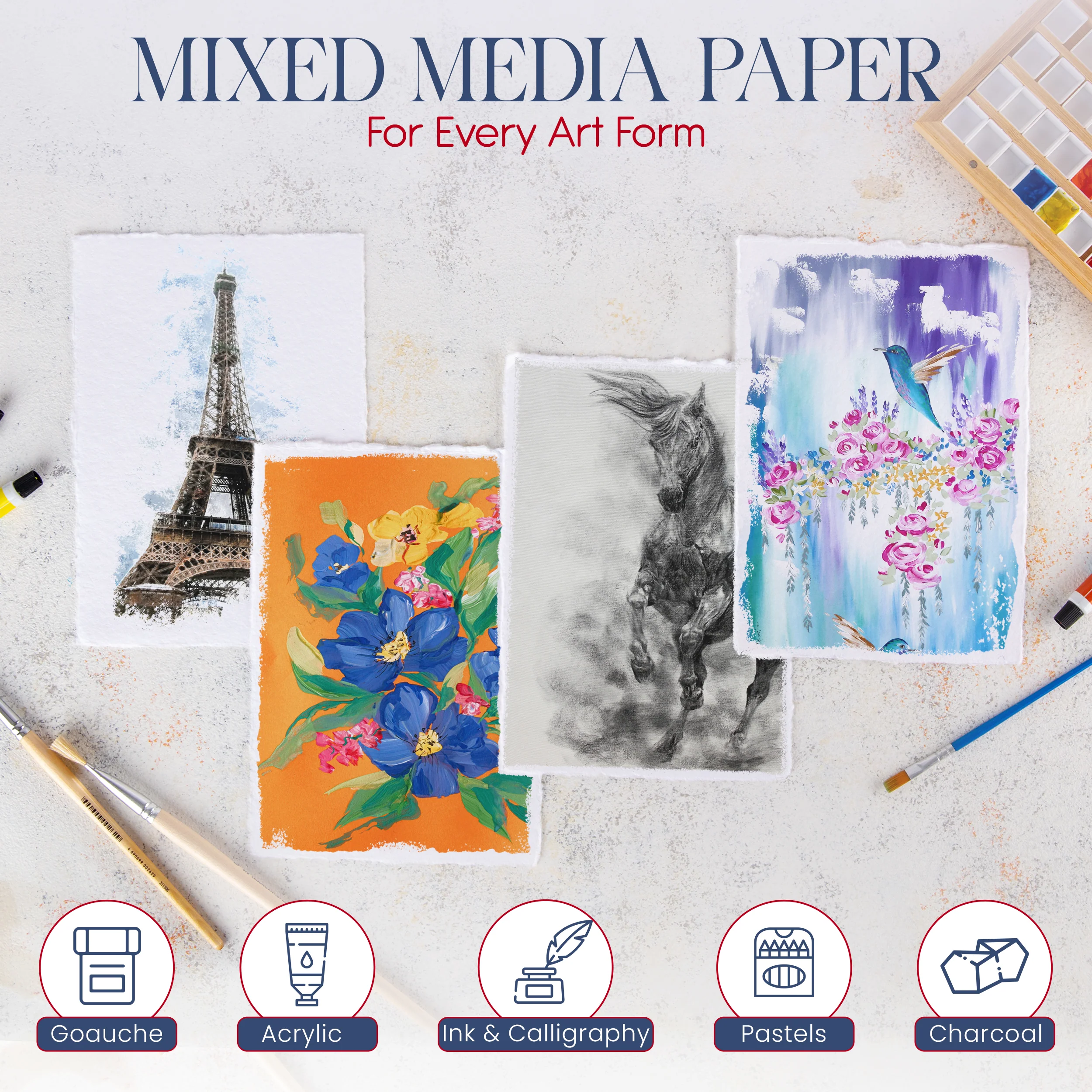 Ultra Thick Handmade White or Ivory Watercolor Deckle Edge Paper - 500 GSM - 15 Sheet Pack - Image 4