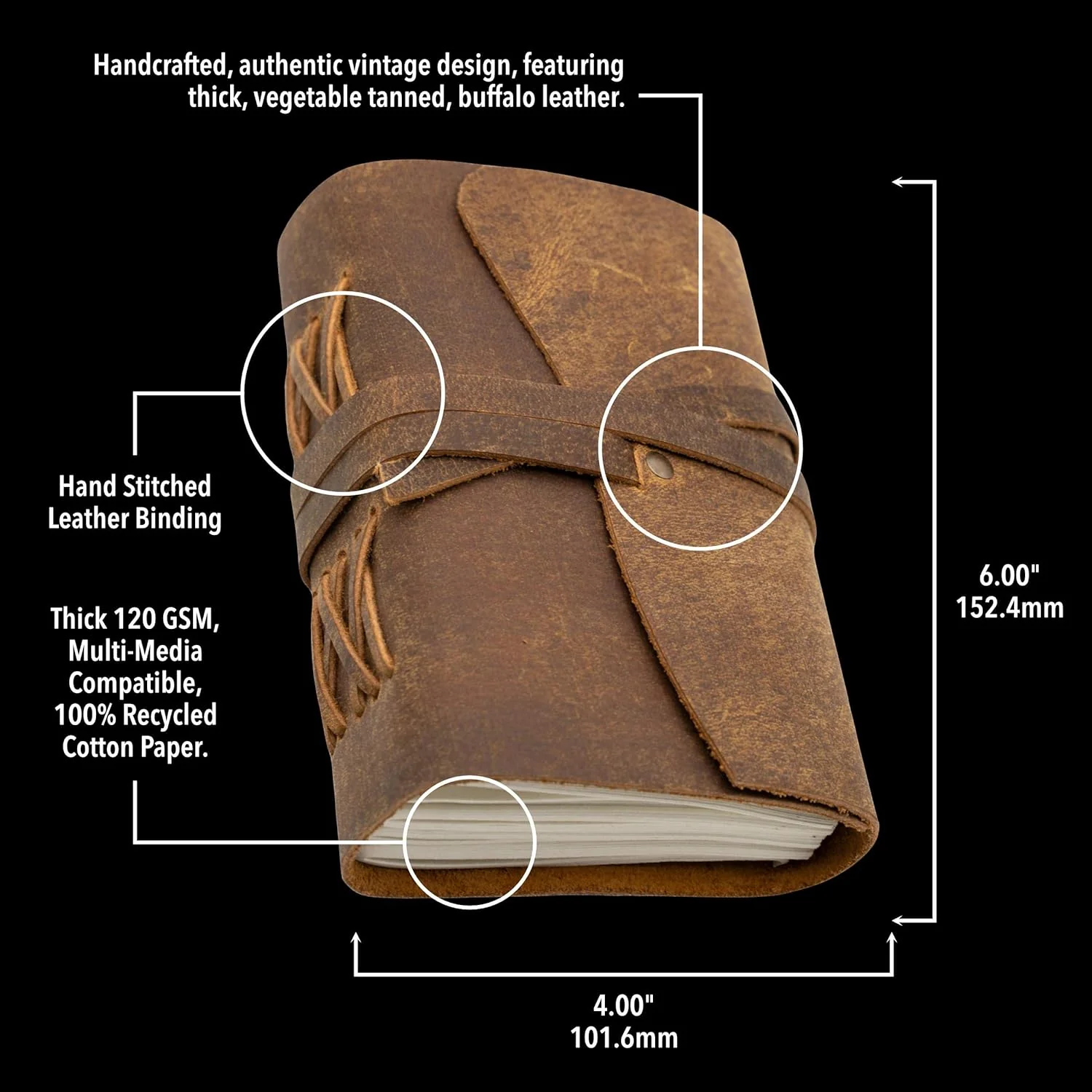 Leather Bound Vintage Journal - Unlined or Lined - 3 Sizes - Image 3