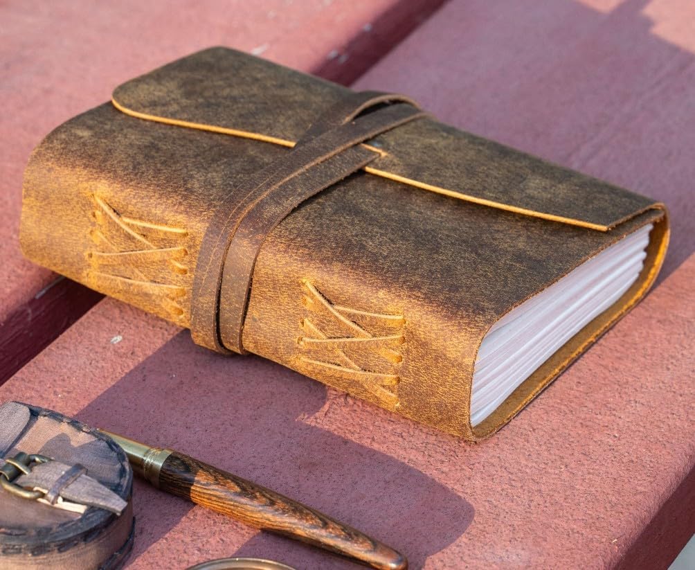 Leather Bound Vintage Journal - Unlined or Lined - 3 Sizes - Image 4