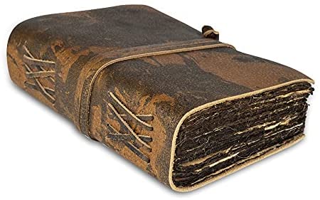 Distressed Leather Journal with Vintage Deckle Edge Paper, 6"x9" - 2 Styles